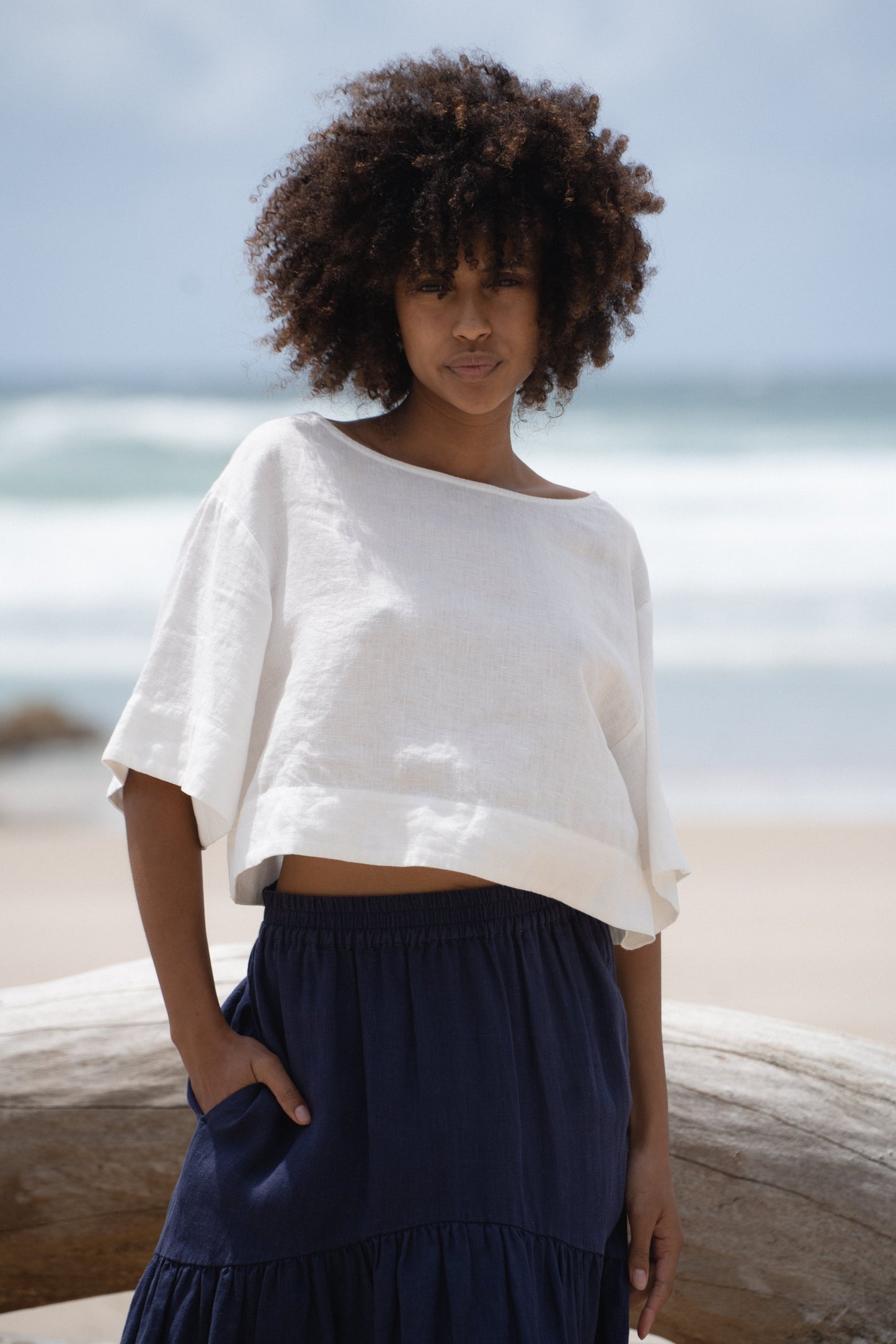 MAYA IVORY LINEN TOP