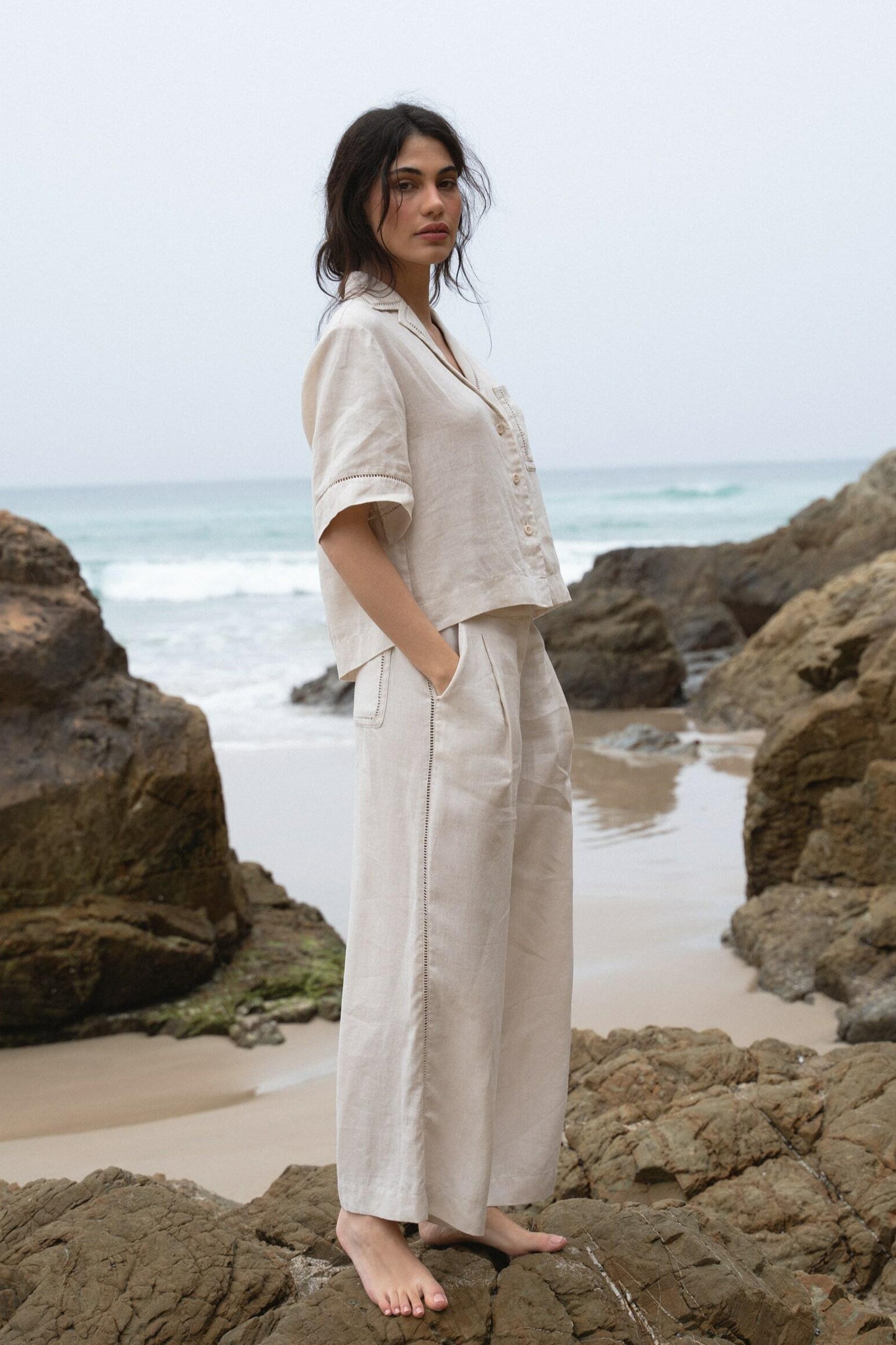 LILLY PILLY Rika linen pants in Chalk