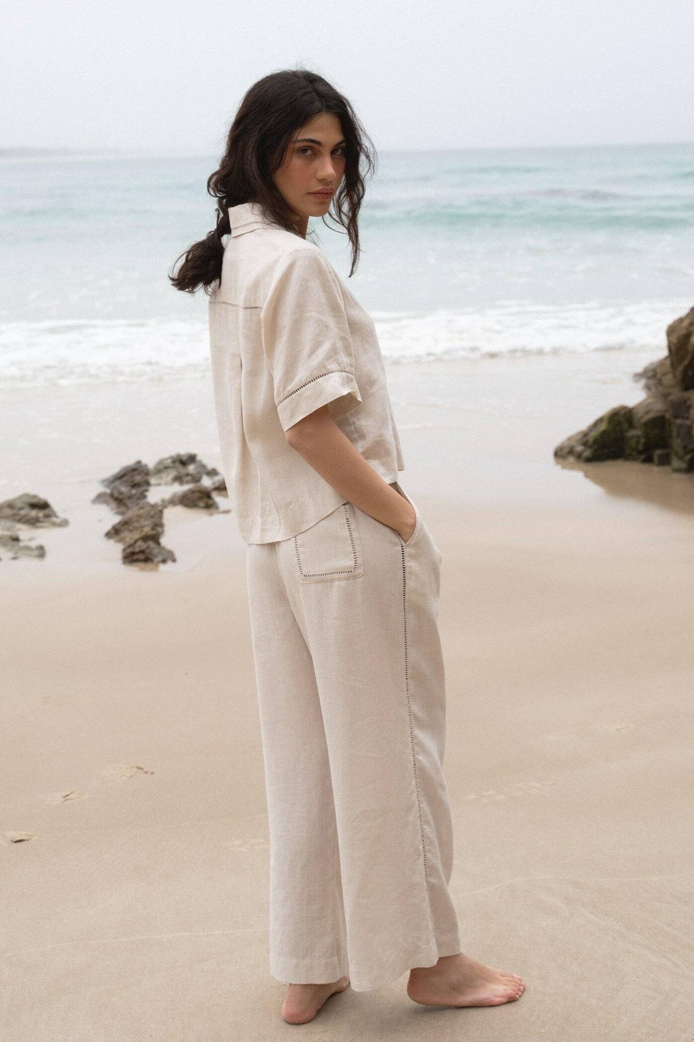 LILLY PILLY Rika linen pants in Chalk
