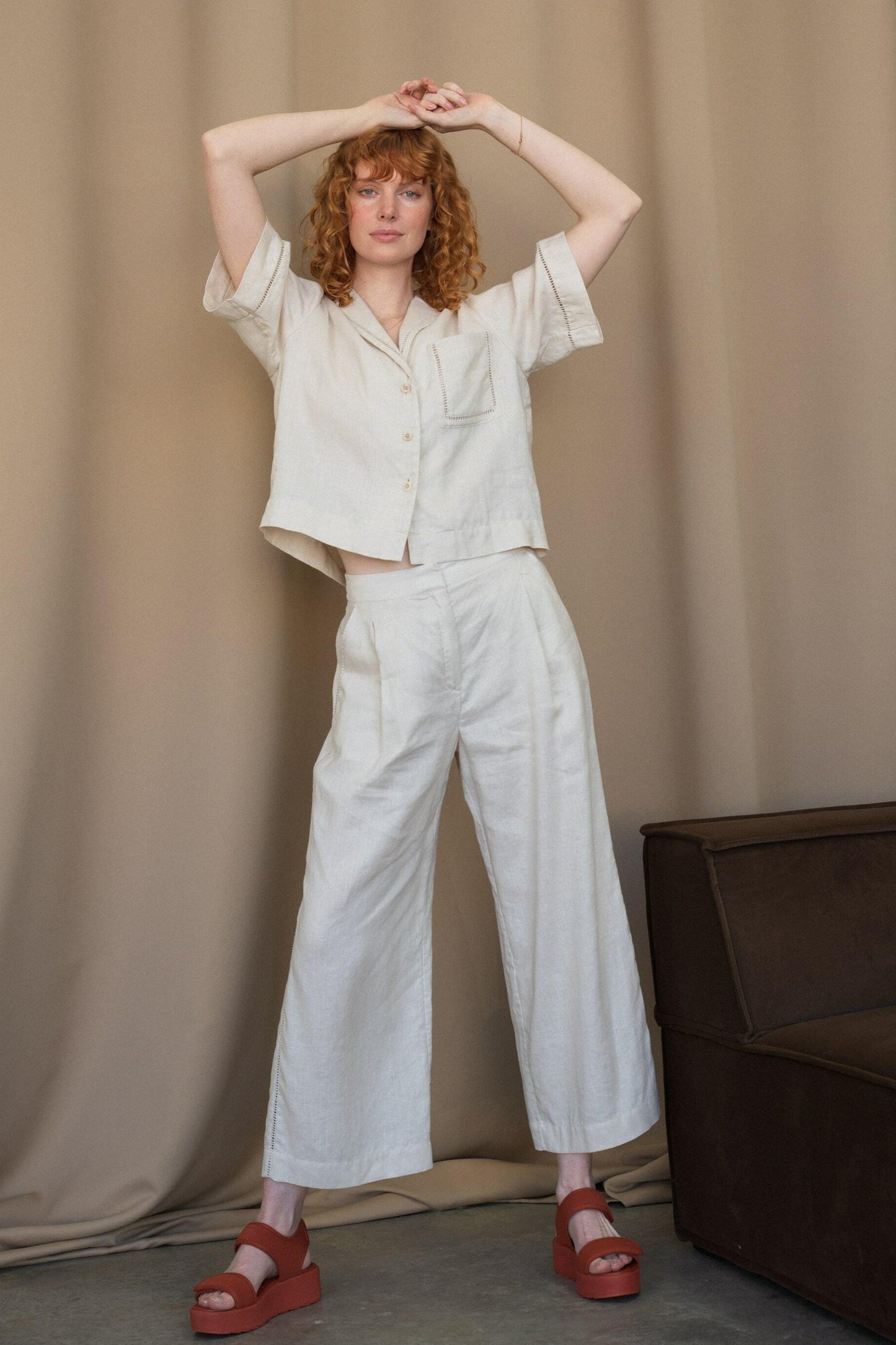 LILLY PILLY Rika linen pants in Chalk