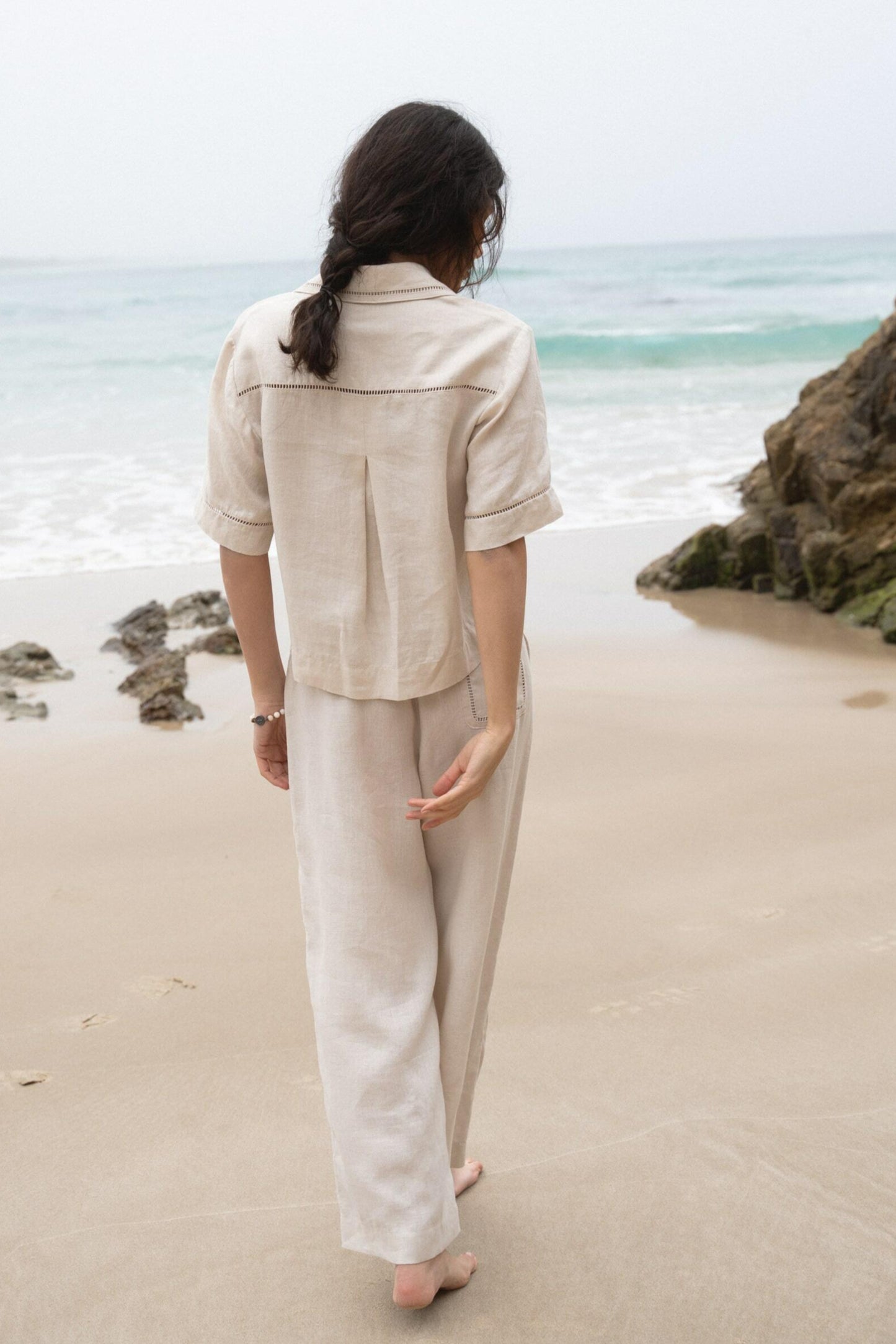 LILLY PILLY Quinn linen shirt top in Chalk