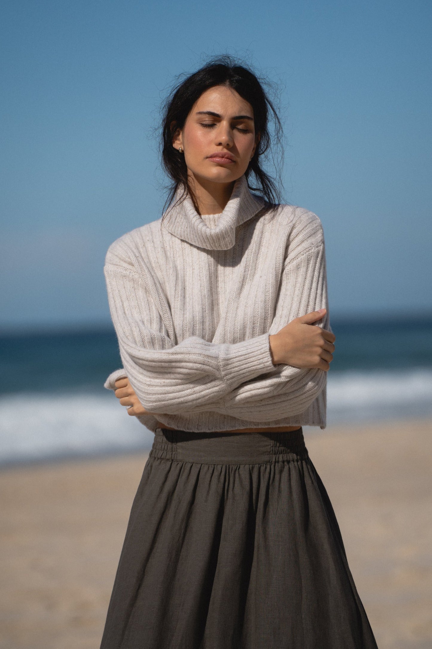LILLY PILLY Arya merino wool knit sweater in Speckled Ivory
