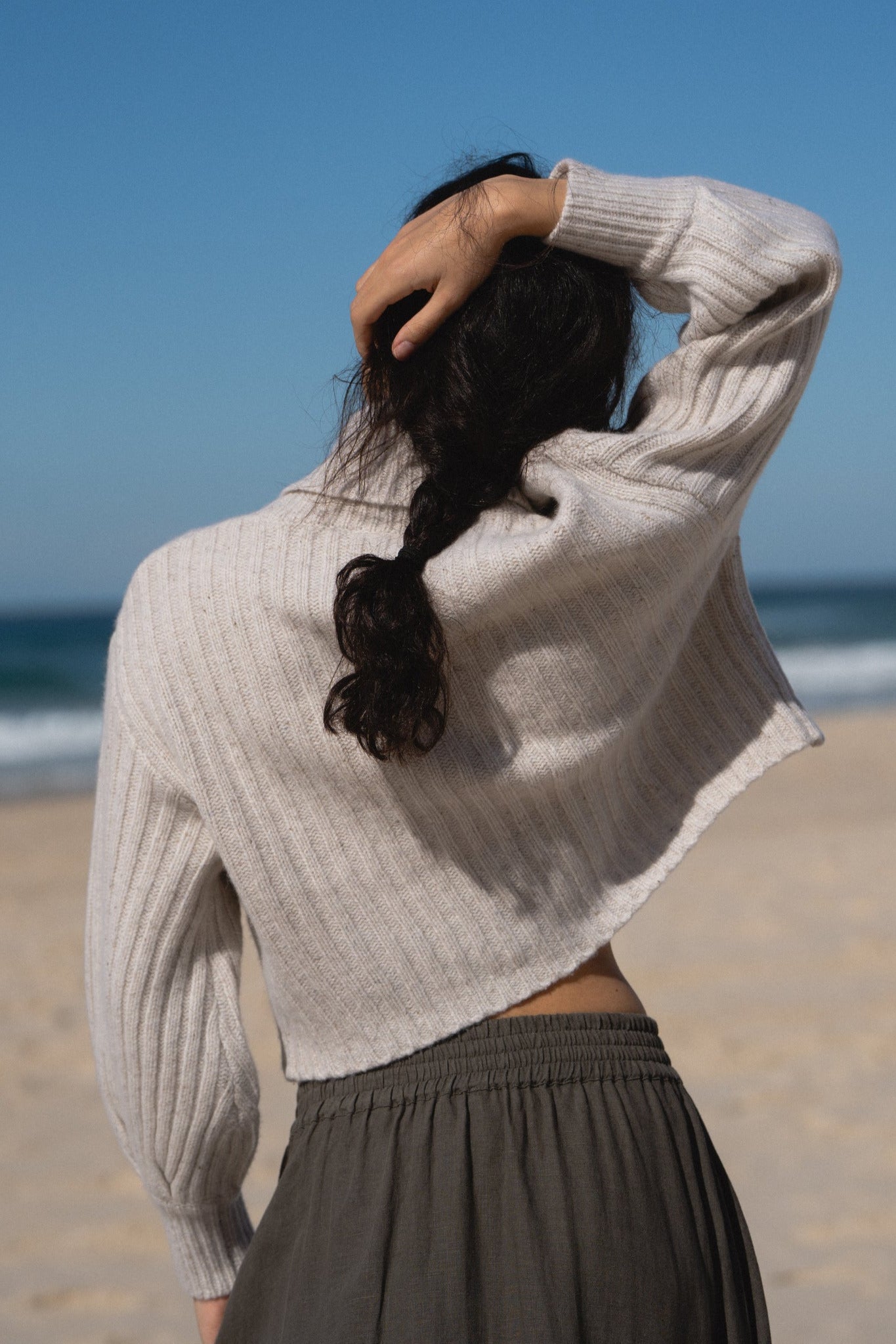 LILLY PILLY Arya merino wool knit sweater in Speckled Ivory