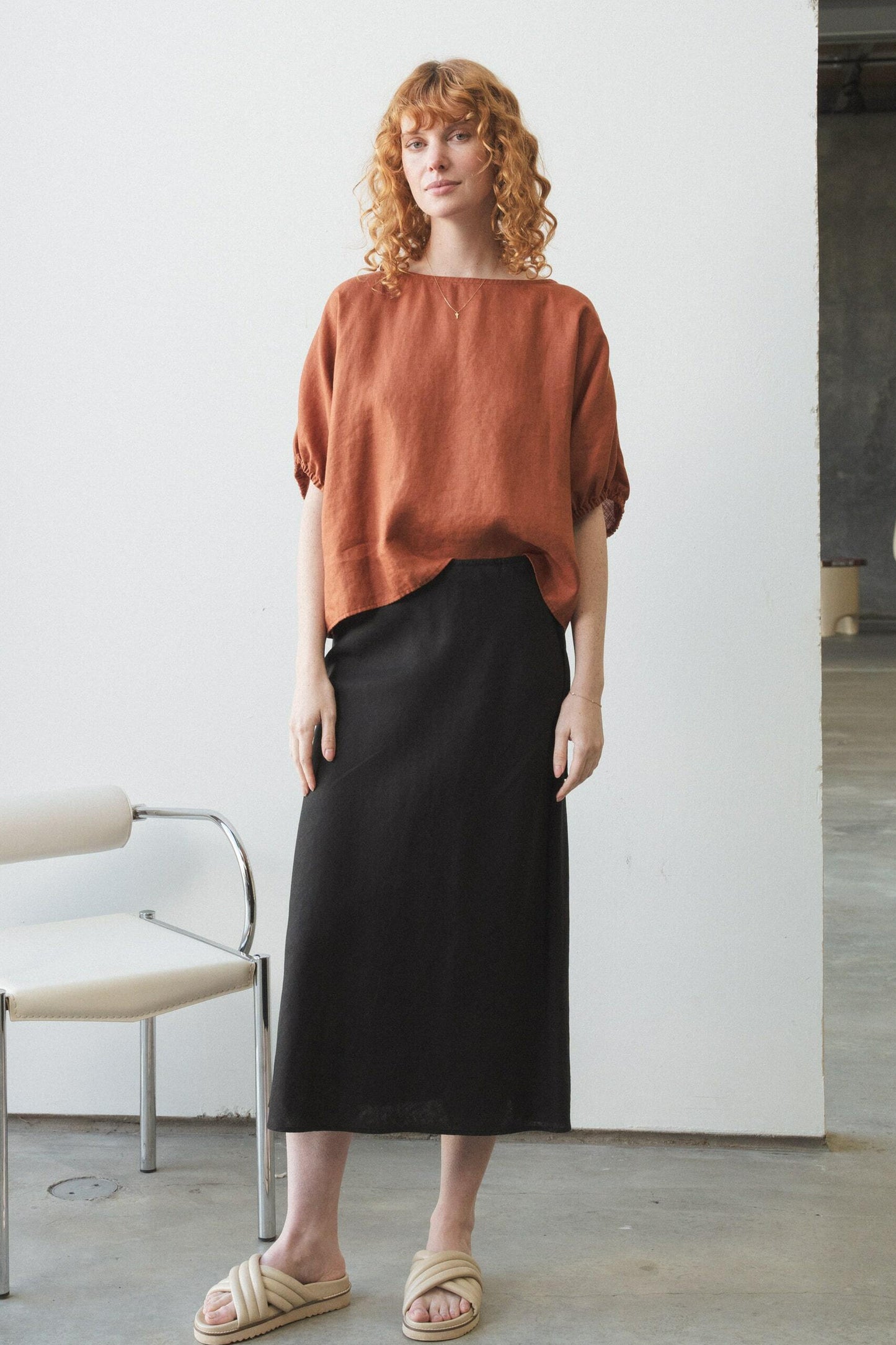 LILLY PILLY Riley linen skirt in Black with Tina cajun top