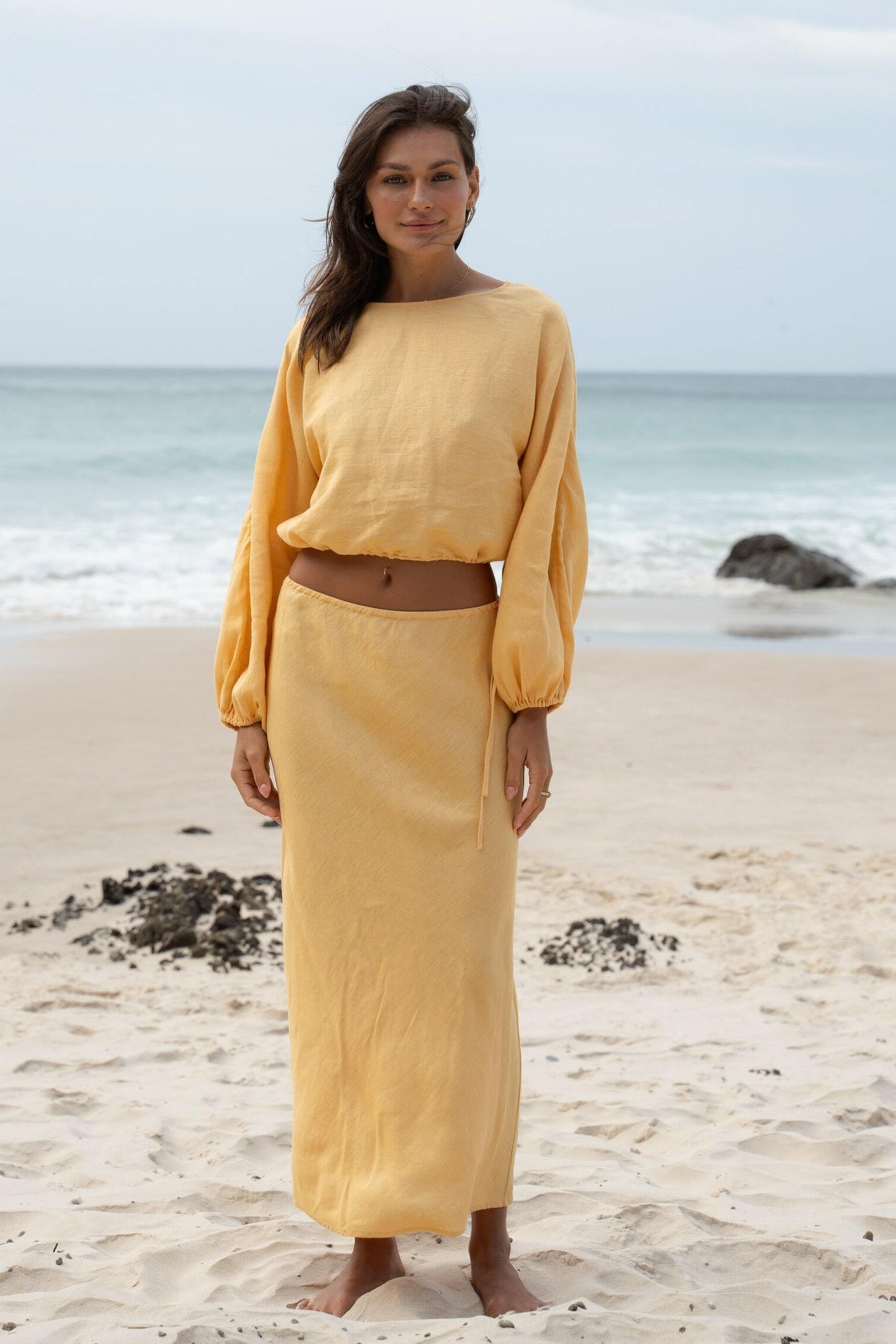 LILLY PILLY Riley linen skirt in Butter
