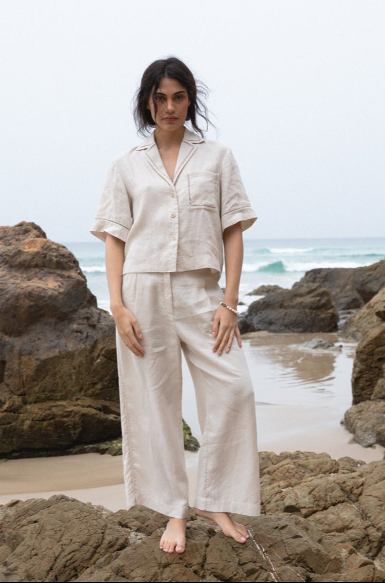LILLY PILLY Rika linen pants in Chalk