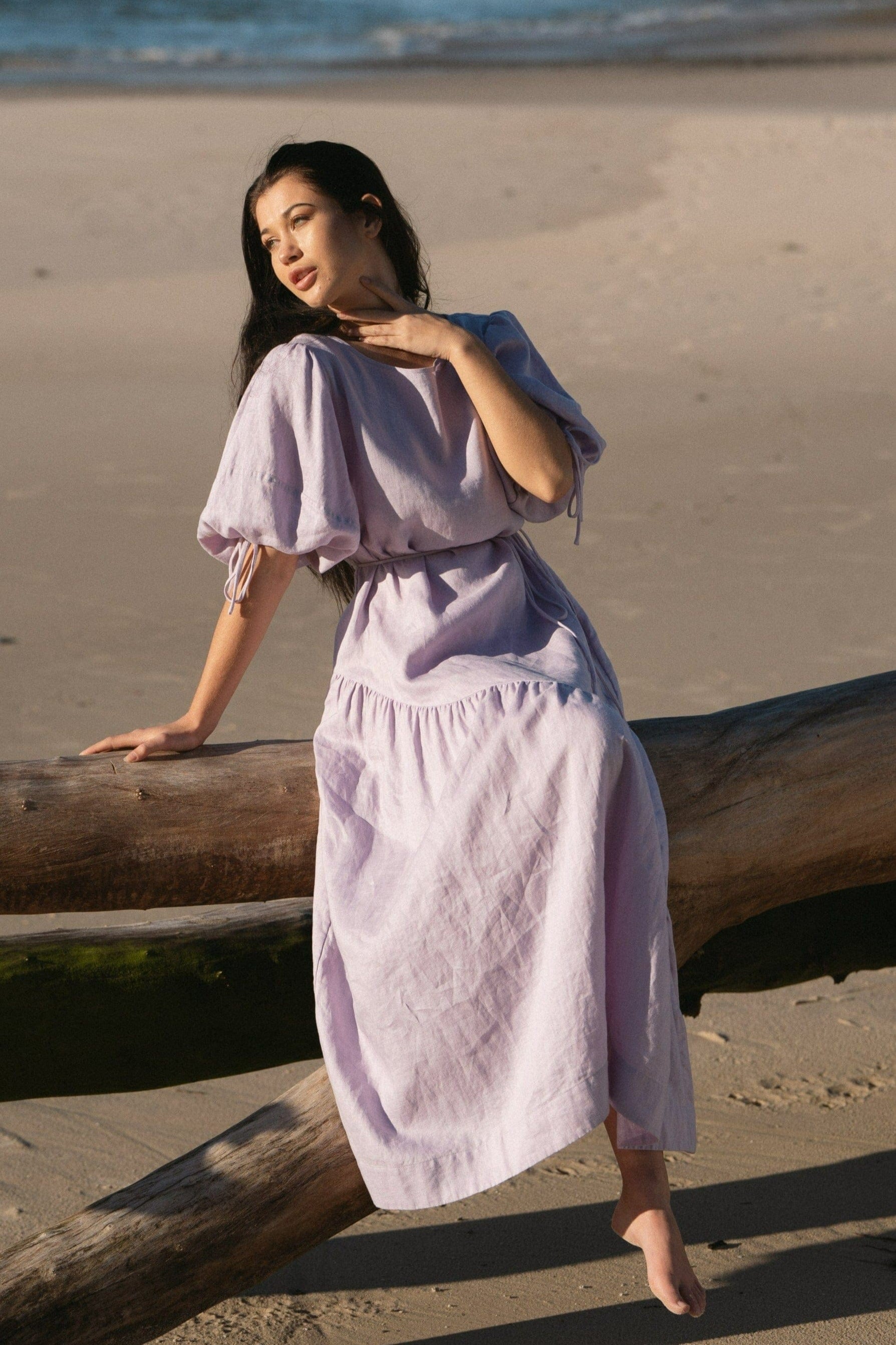 CHARLOTTE LILAC LINEN DRESS