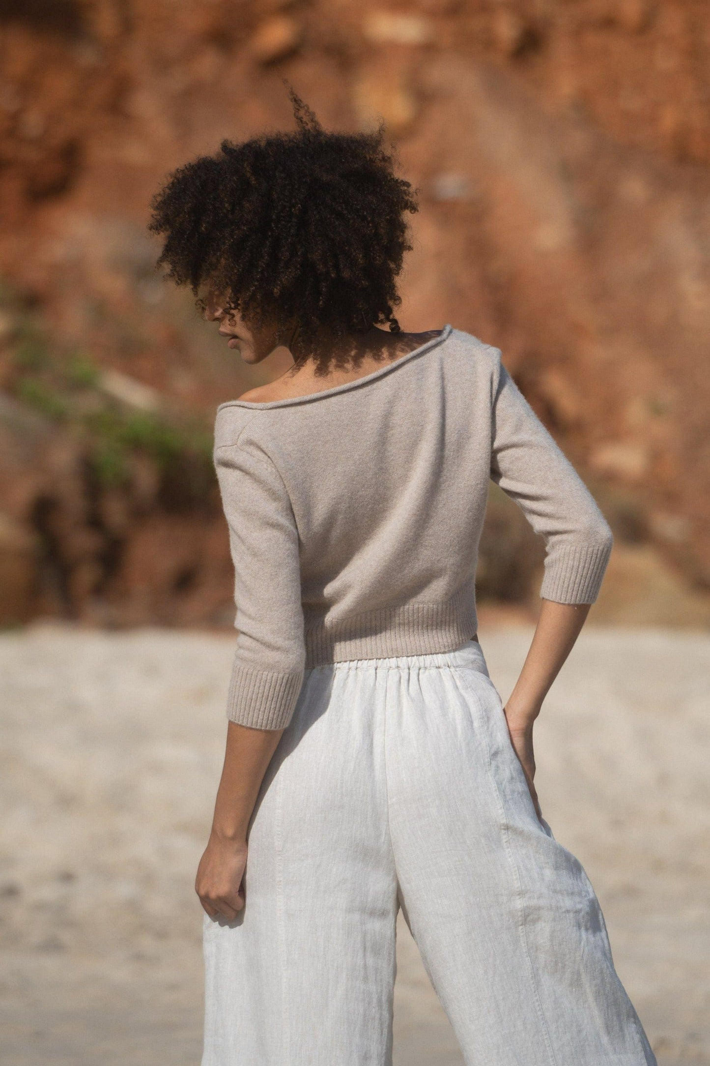 Lilly Pilly Collection recycled Cashmere cardigan top in Oatmeal