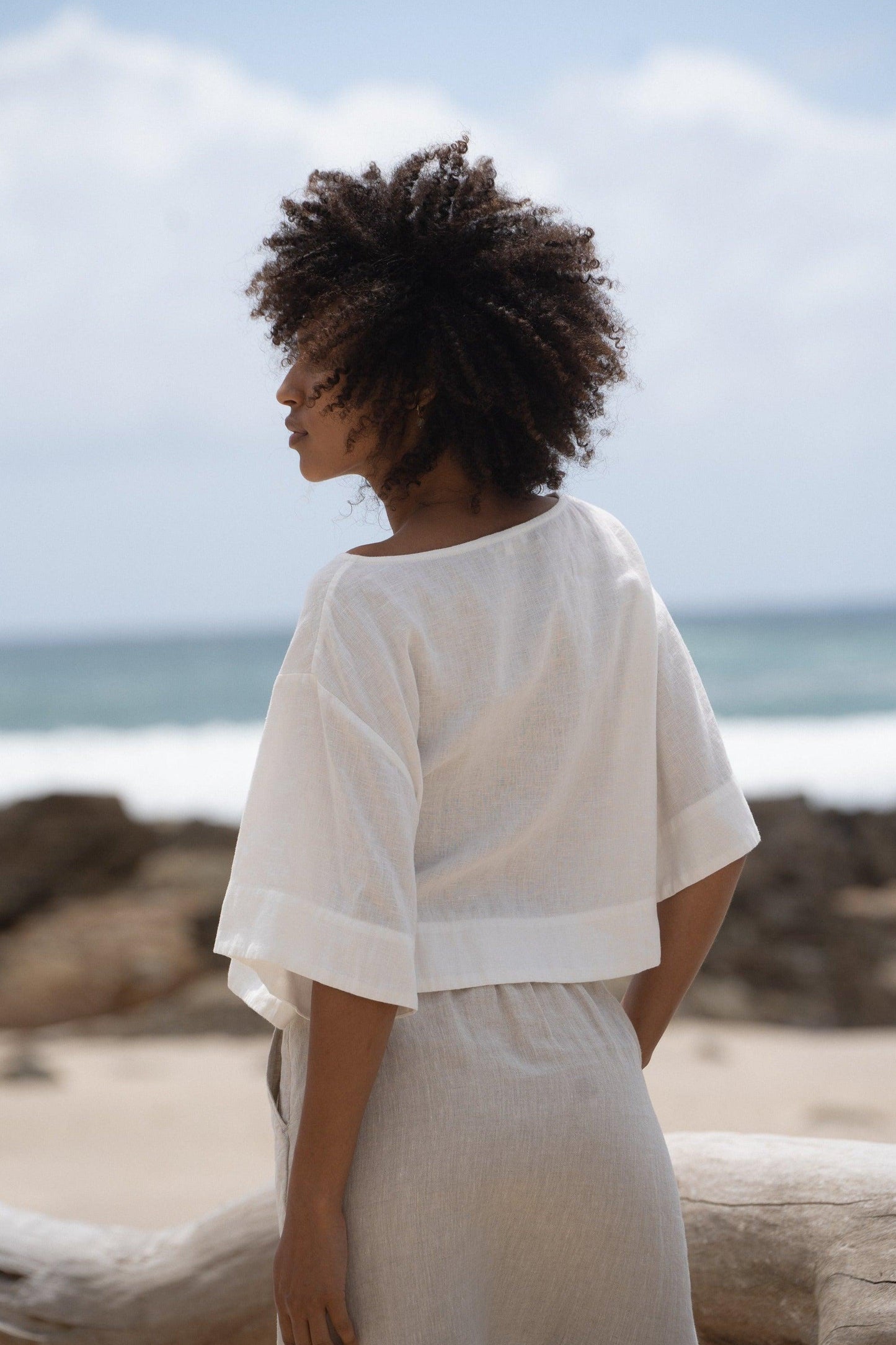 LILLY PILLY Maya linen top in Ivory