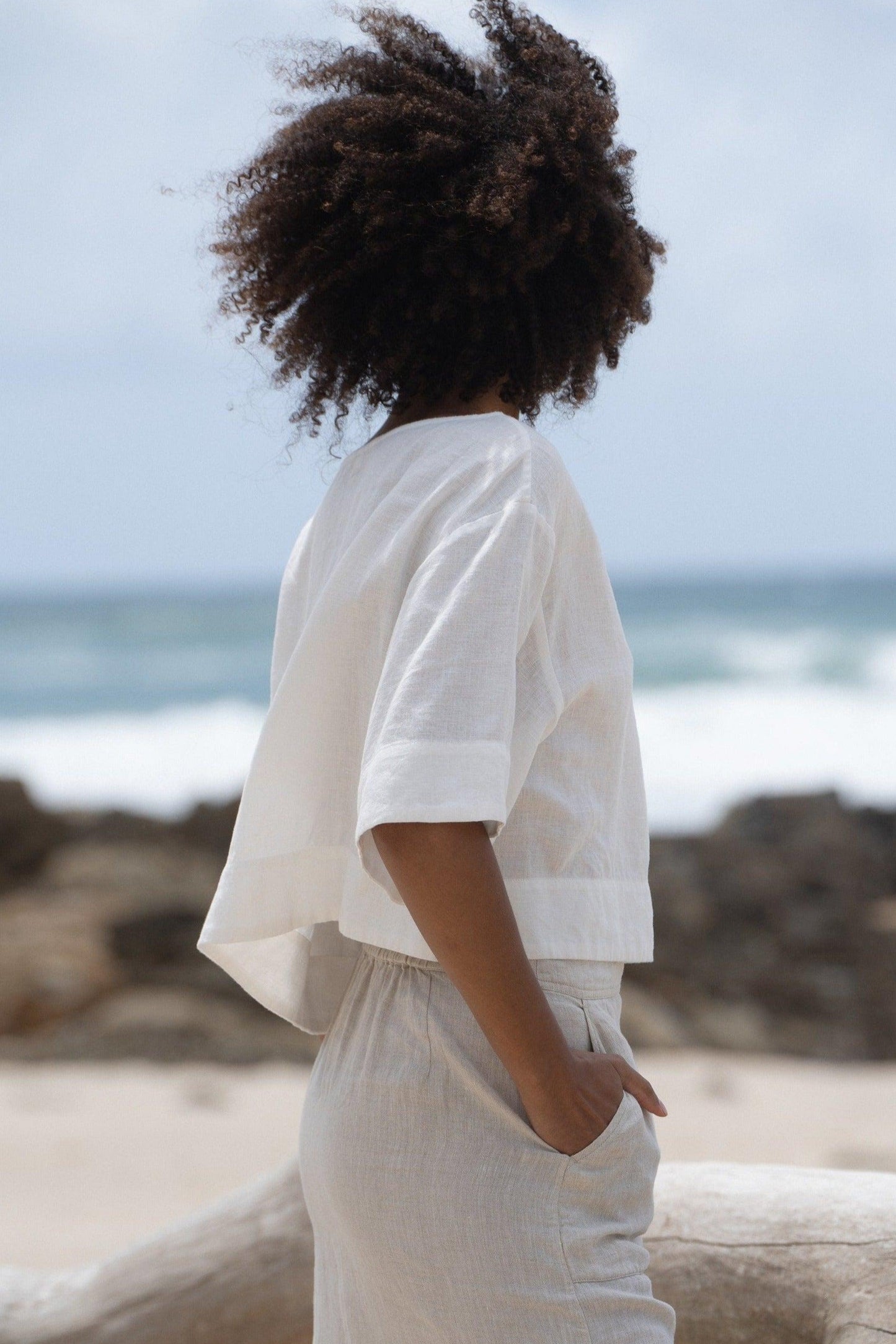 LILLY PILLY Maya linen top in Ivory