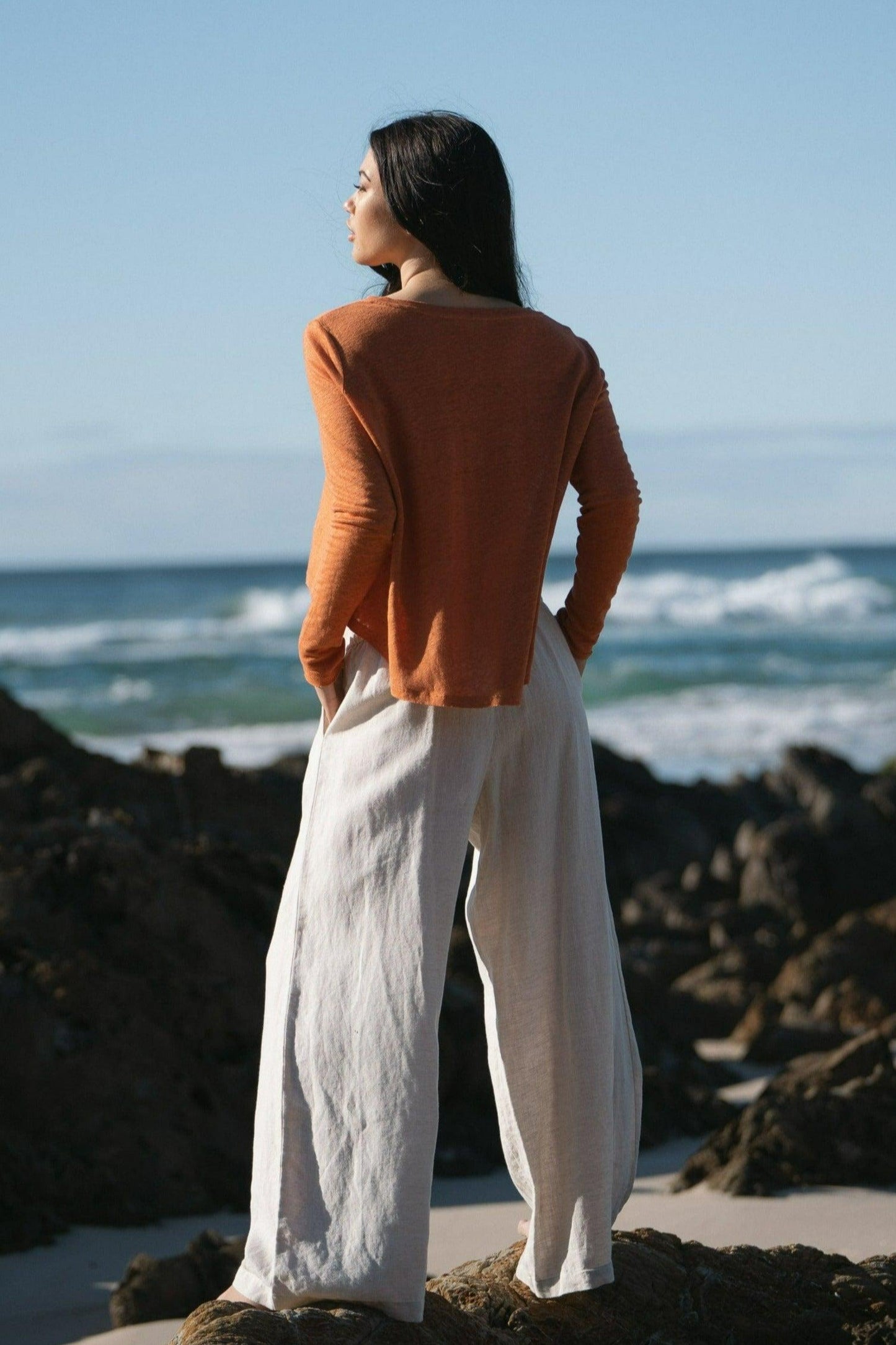 Lilly Pilly Collection Olivia linen pants made from 100% Organic linen in Oatmeal