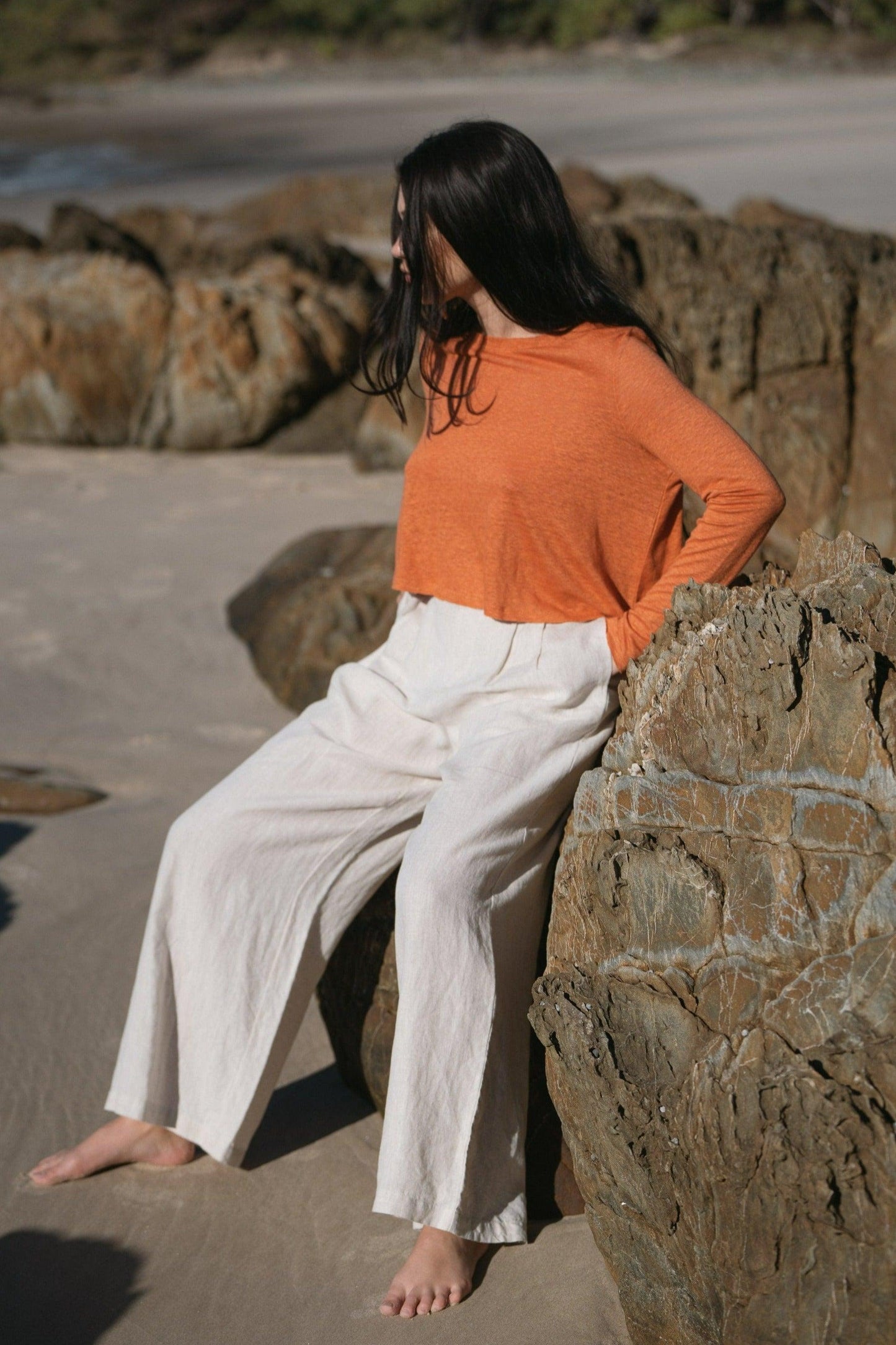 Lilly Pilly Collection Olivia linen pants made from 100% Organic linen in Oatmeal