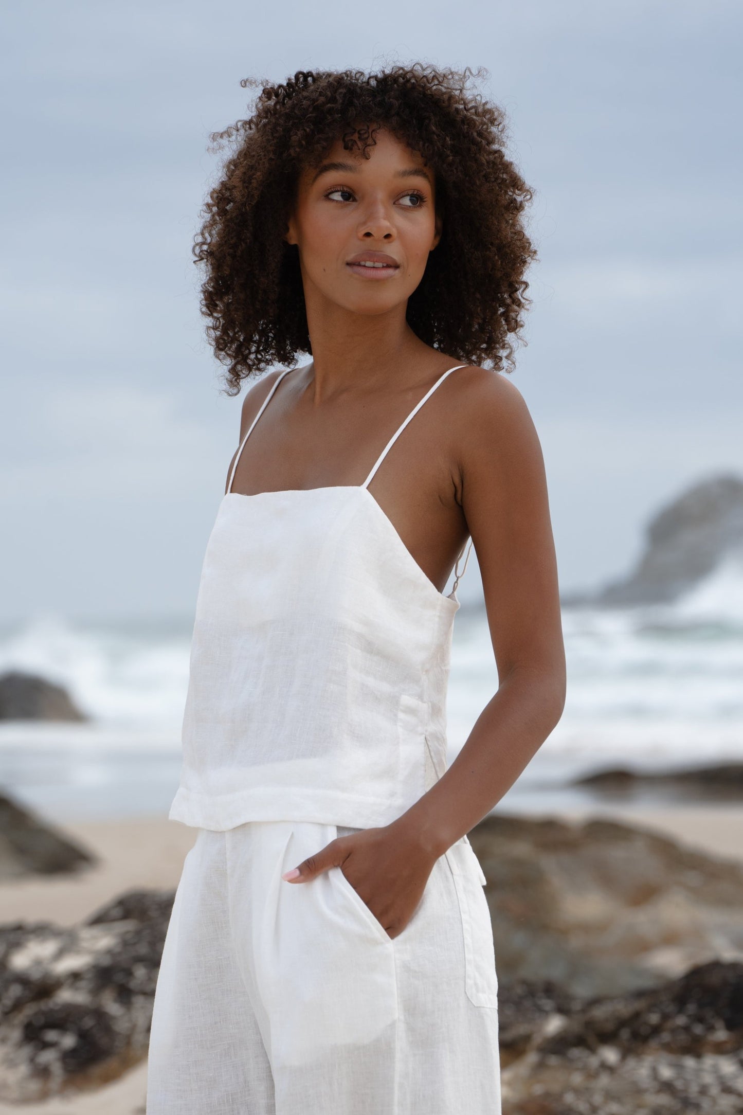 LILLY PILLY Rosa linen top in Ivory