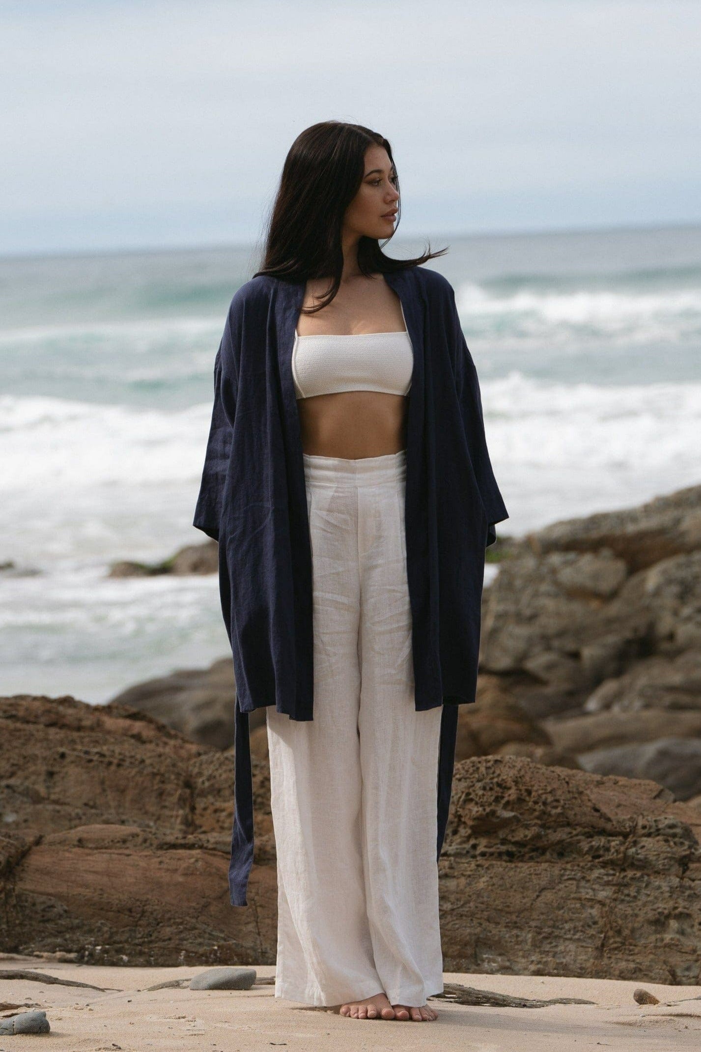 Lilly Pilly Collection 100% organic linen Summer Kimono in Denim Blue