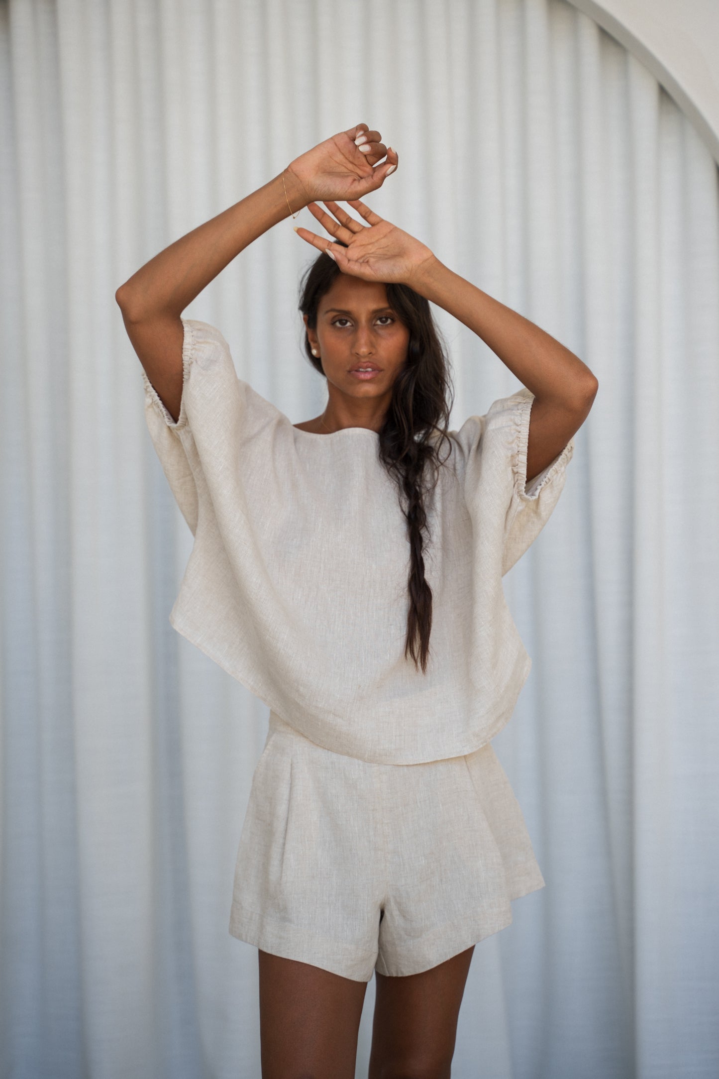TINA OATMEAL LINEN TOP