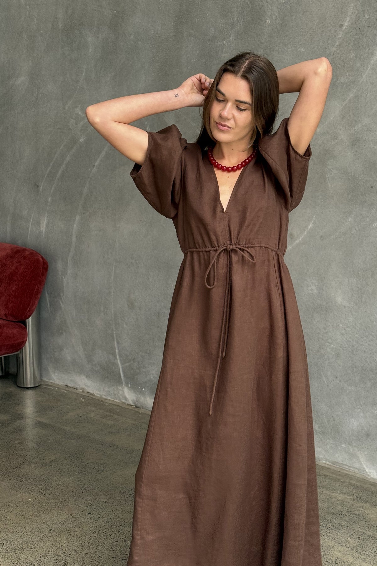 Vida Linen Maxi Dress - Chocolate