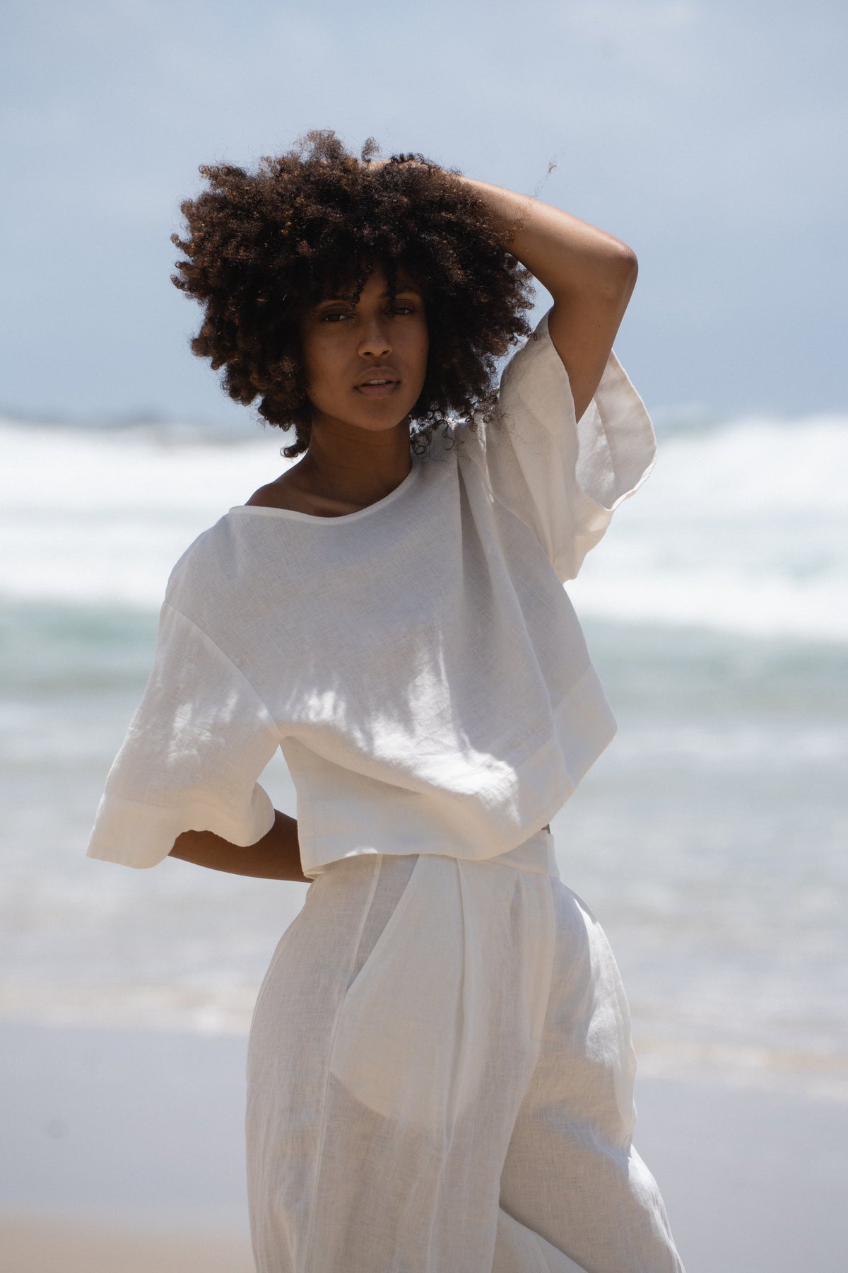 LILLY PILLY Maya ivory linen top
