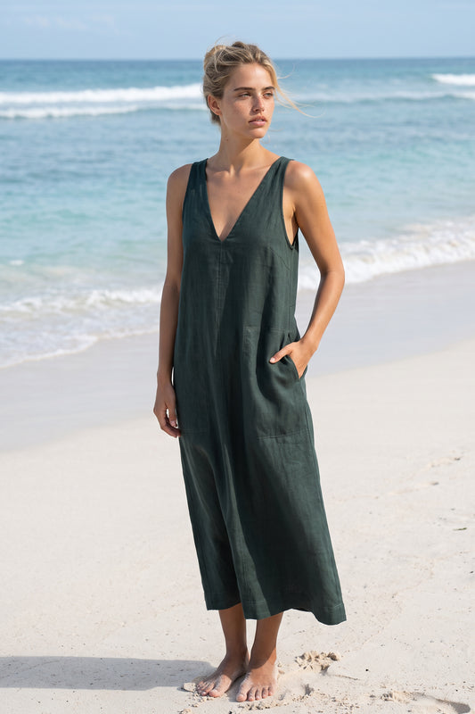 Iris Forest Linen Dress