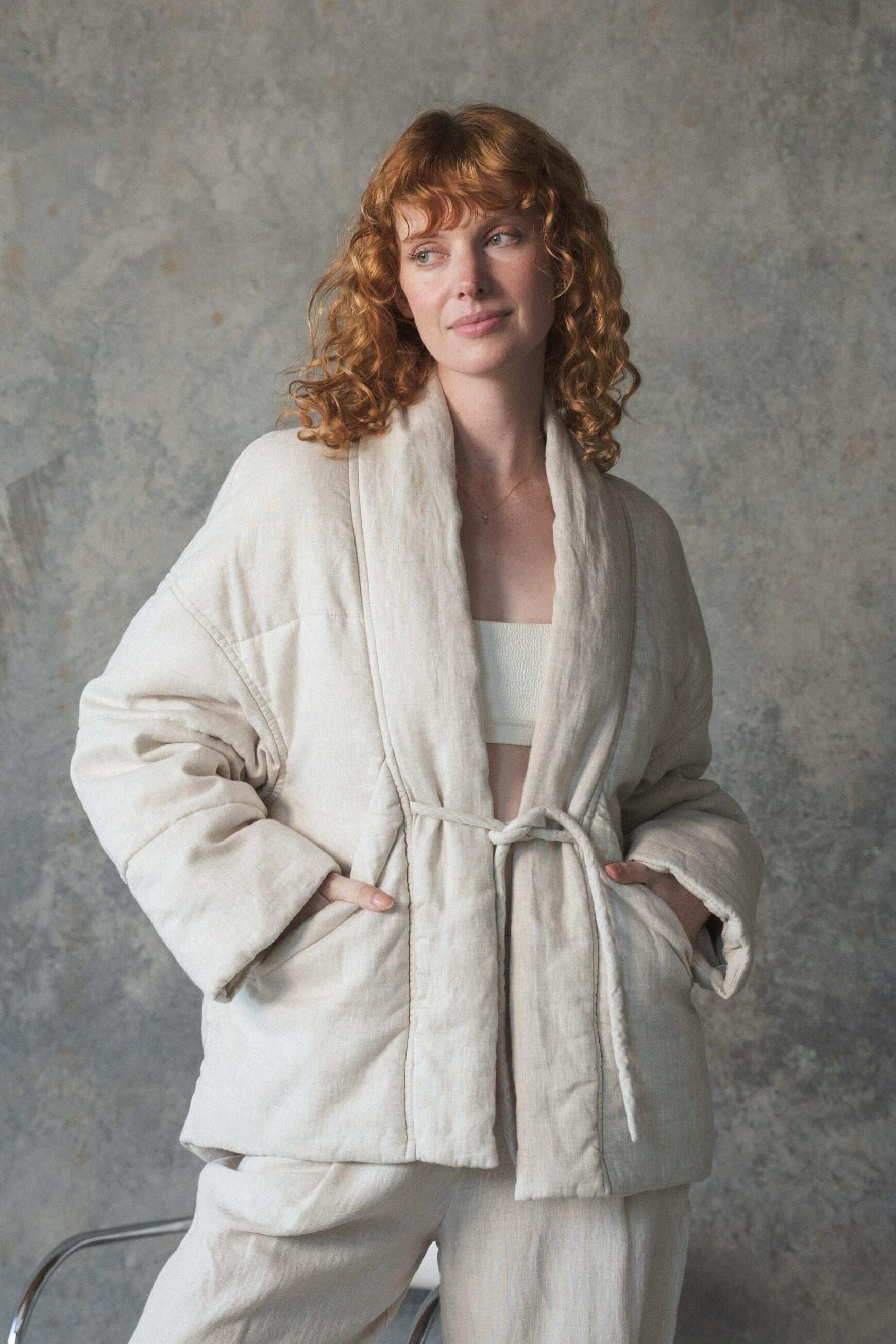 LILLY PILLY Aster linen coat in Oatmeal