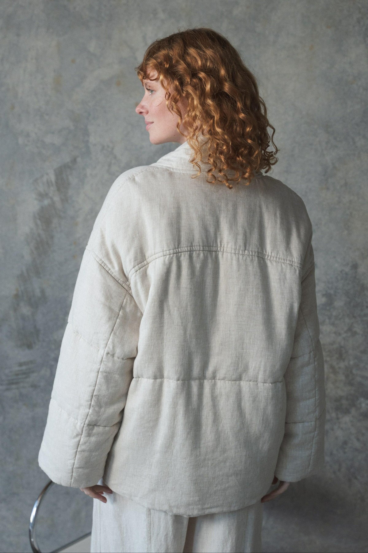 LILLY PILLY Aster linen coat in Oatmeal back view