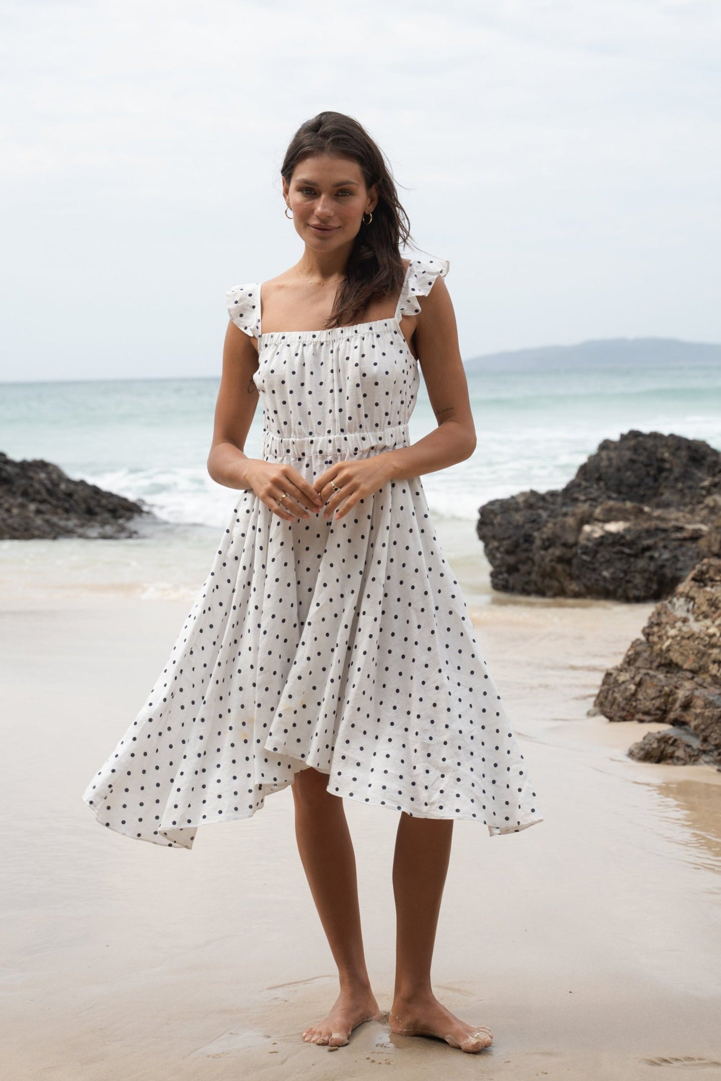 Lilly Pilly Collection 100% Organic linen Mia Linen dress in Polka Dot