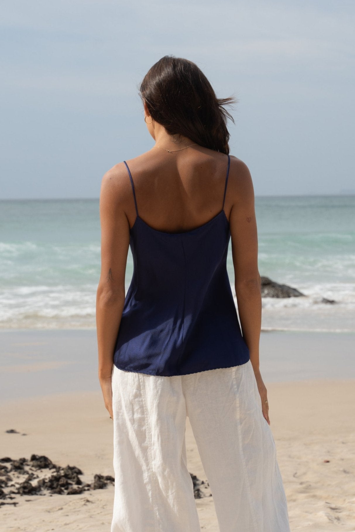 Lilly Pilly Collection bluesign® certified silk Eva Cami in Deep Blue