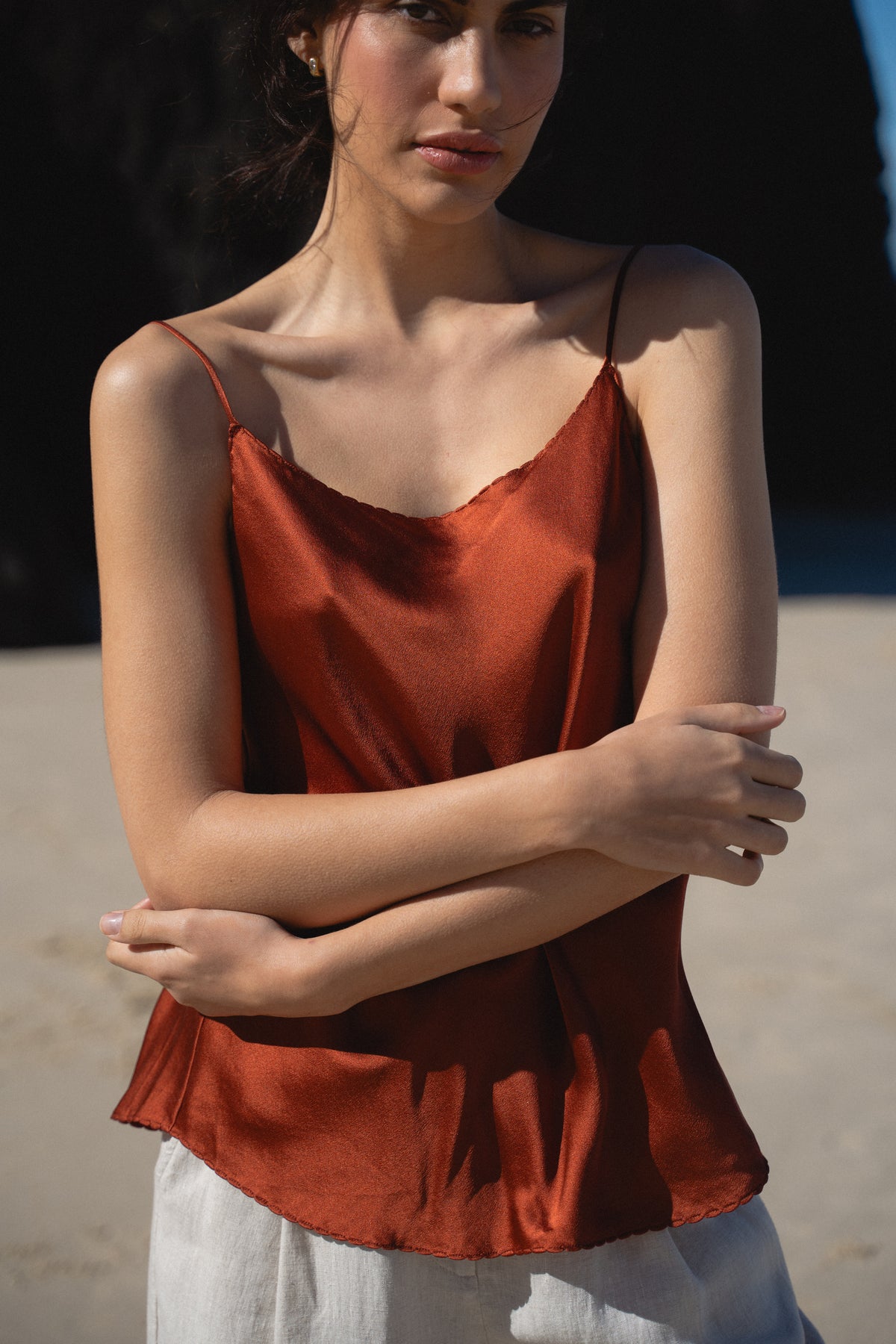 Lilly Pilly Collection bluesign® certified silk Eva Cami in Rust