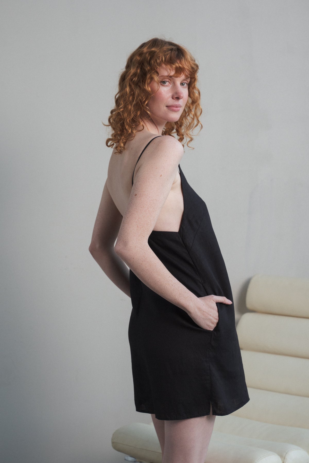 Lilly Pilly Collection European linen Liz slip dress in Black side view