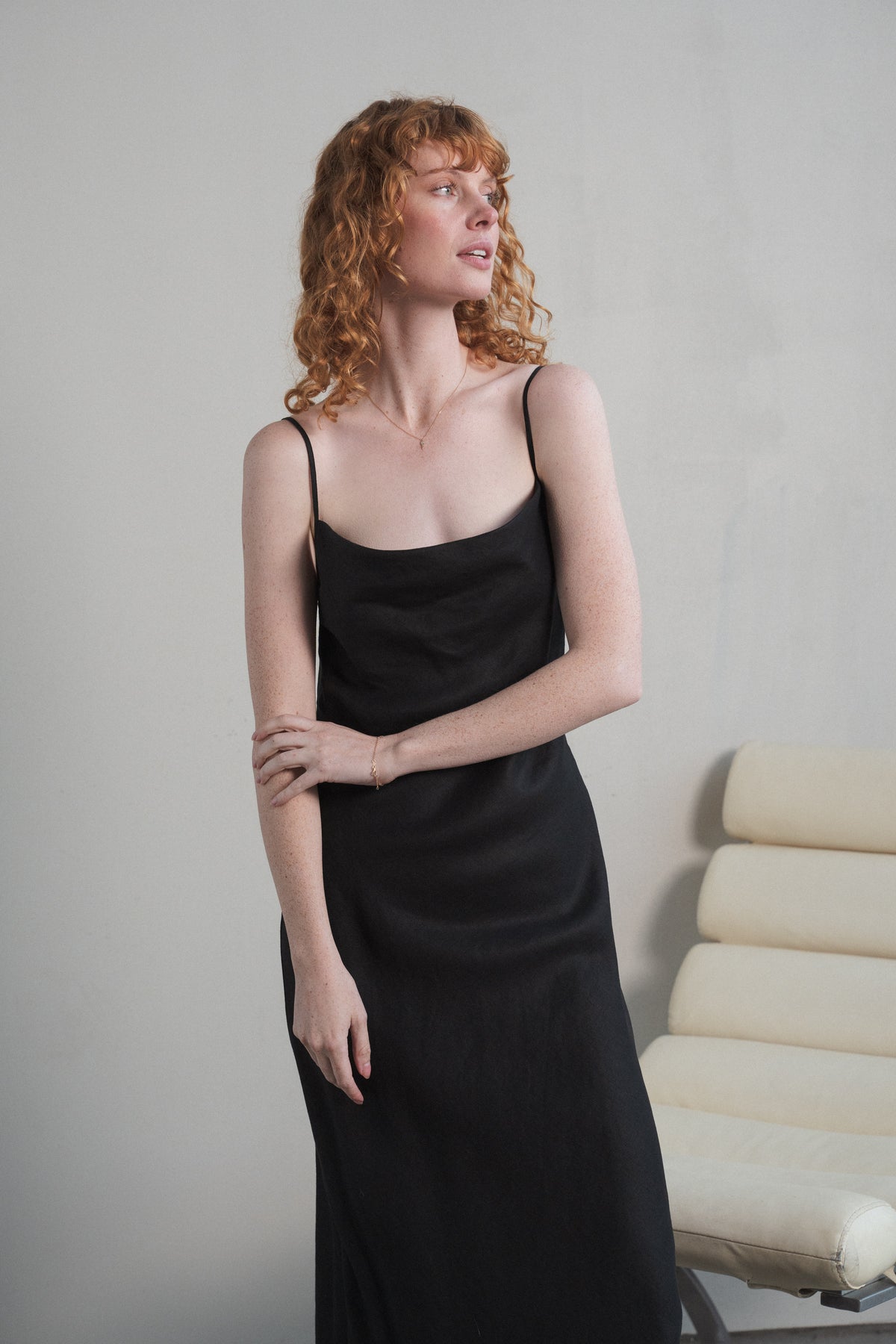 Lilly R Black Allegria Bias-Cut Linen Maxi Dress - Black