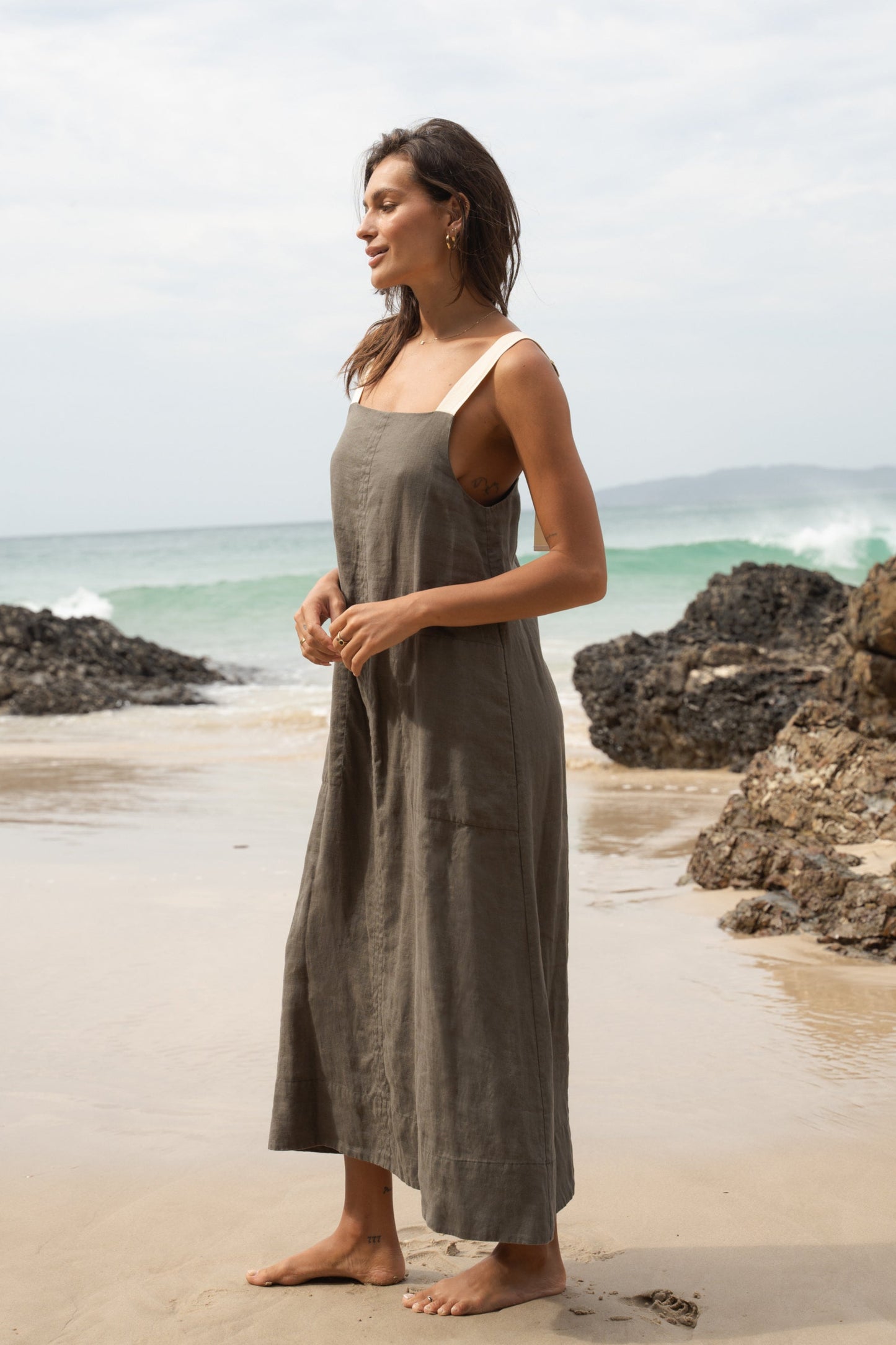 REMI KHAKI LINEN DRESS