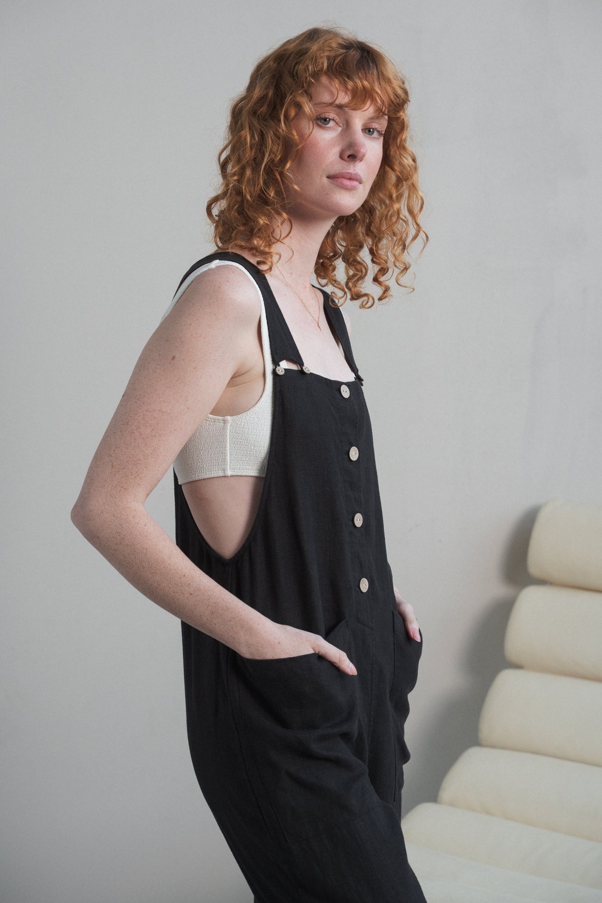 Lilly Pilly Collection 100% European linen Piper Linen Jumpsuit in Black