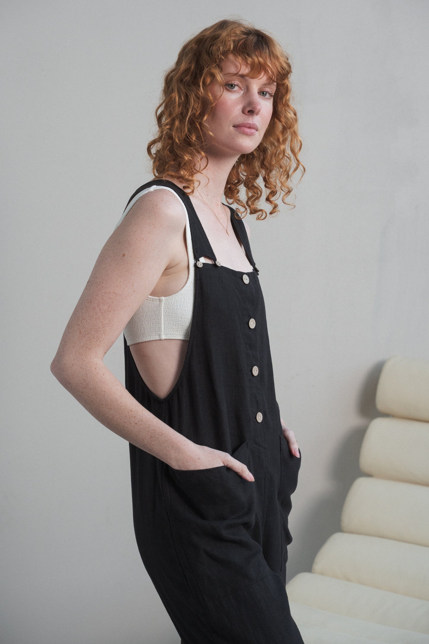 Lilly Pilly Collection 100% European linen Piper Linen Jumpsuit in Black