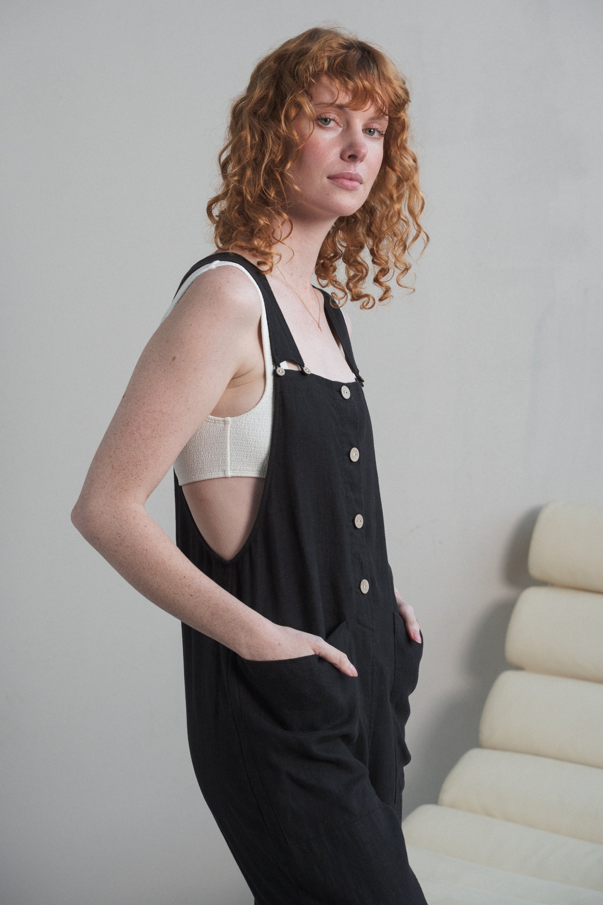Lilly Pilly Collection 100% European linen Piper Linen Jumpsuit in Black