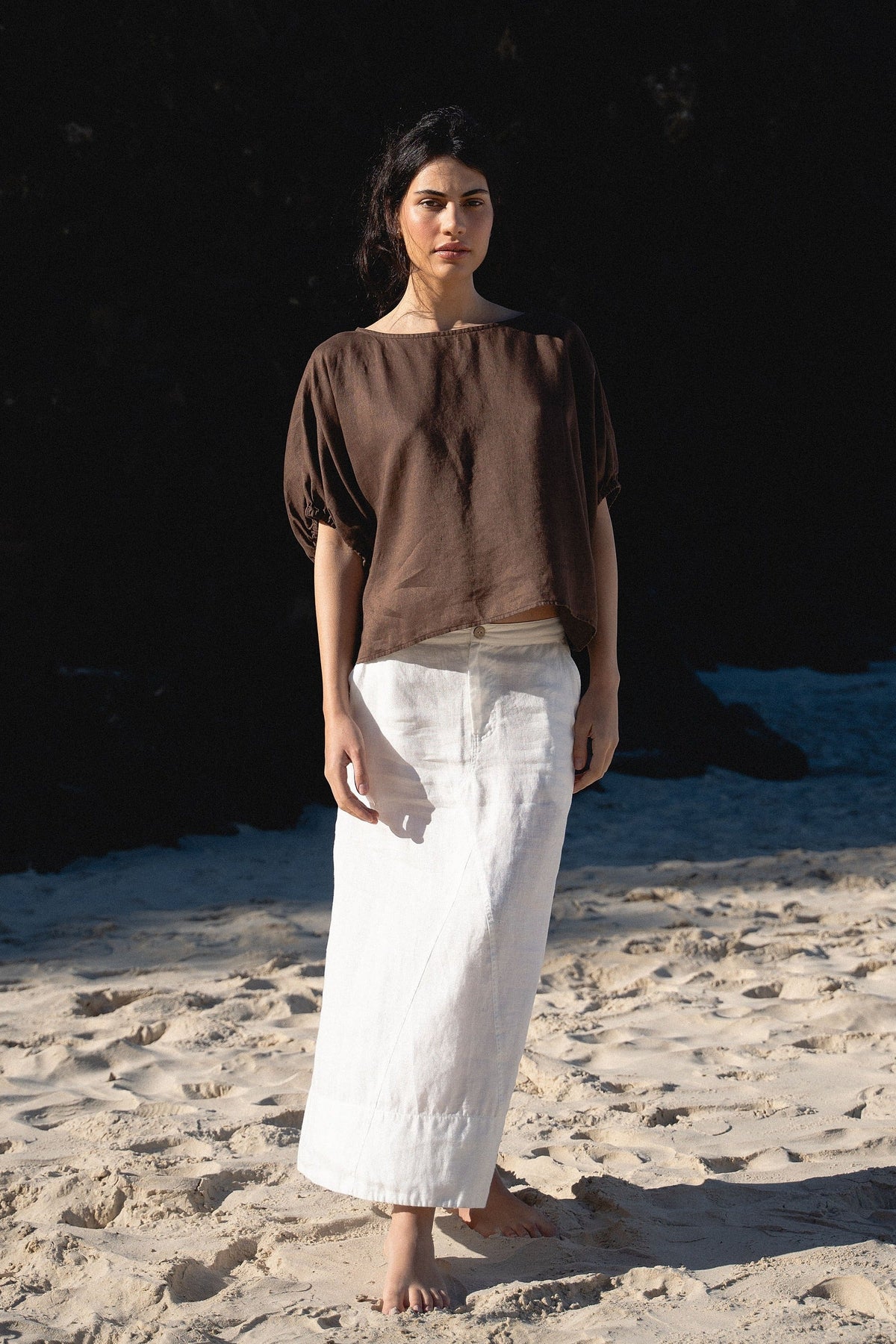 LILLY PILLY Tina linen top in Chocolate brown