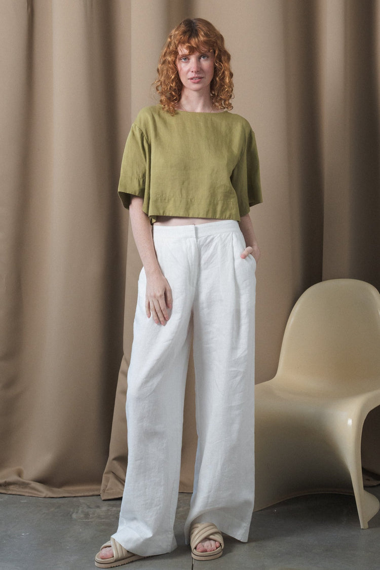 Maya Linen Top in Olive - front view - Lilly Pilly Collection