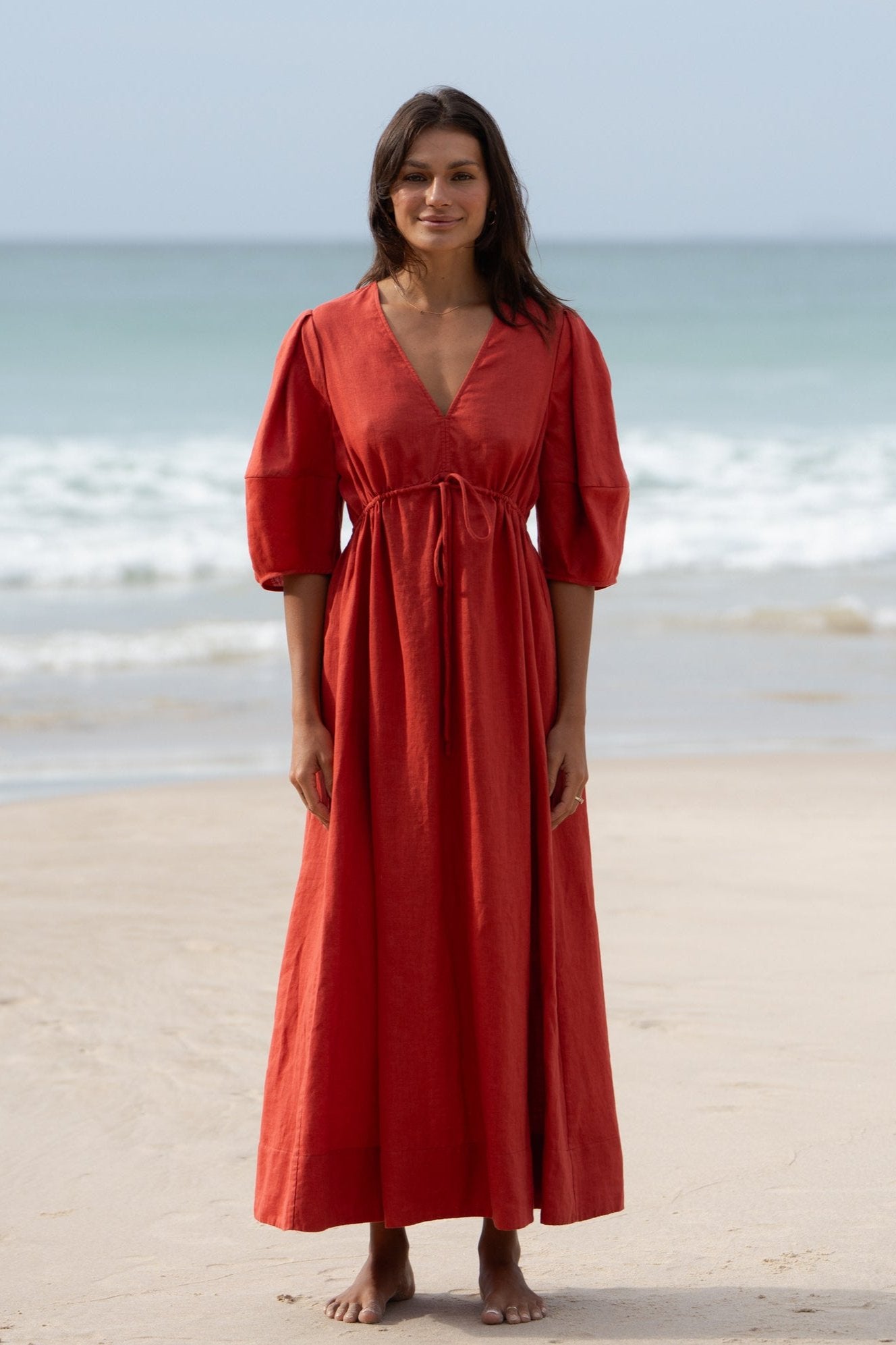 LILLY PILLY Vida linen dress in Hibiscus