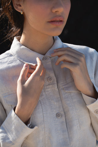 Milly Linen Jacket in Oatmeal - close up of collar - Lilly Pilly Collection