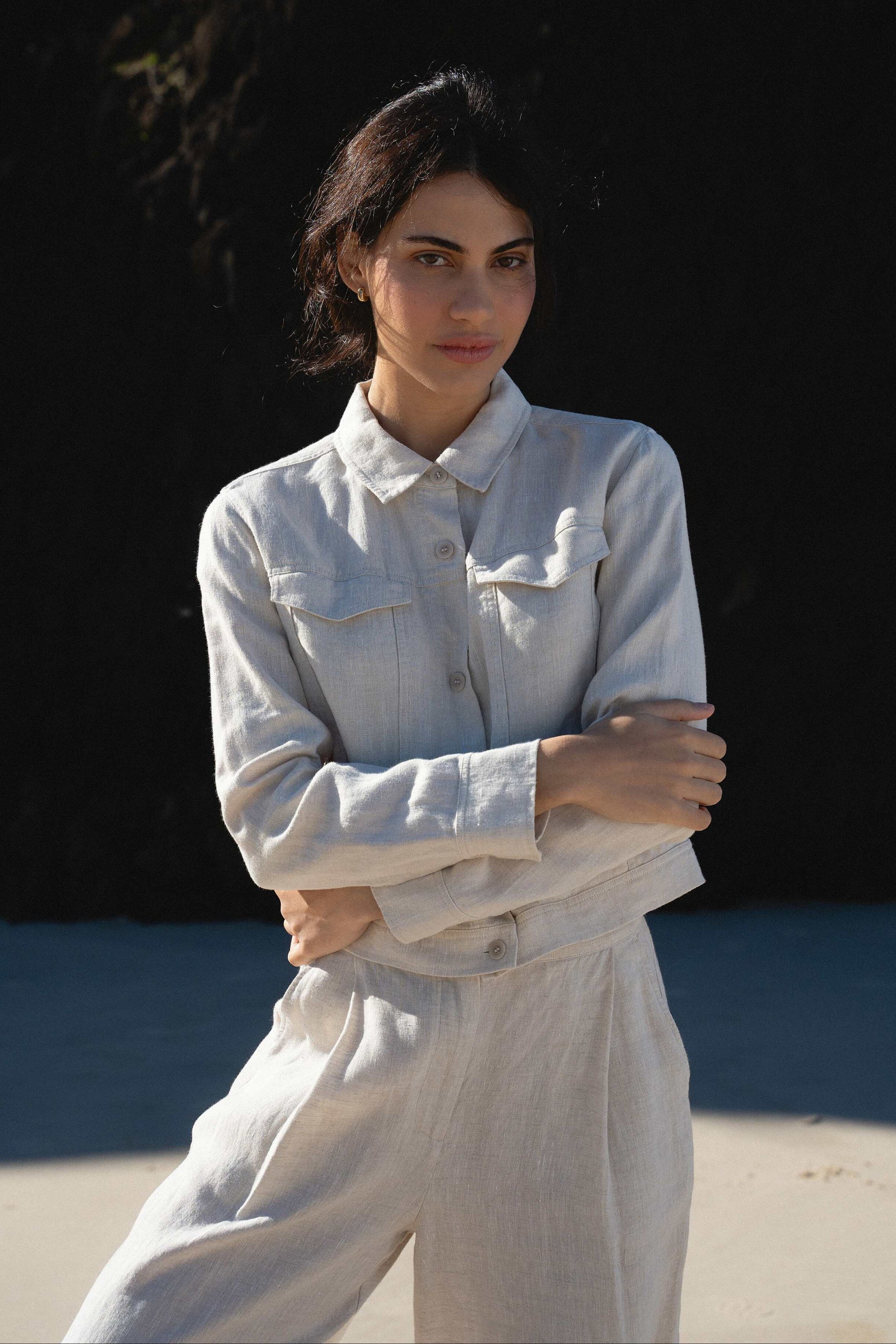 LILLY PILLY Milly linen jacket in Oatmeal