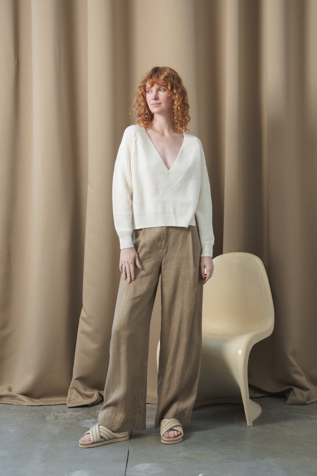 LILLY PILLY Cora merino wool and cashmere knit sweater top in Ivory