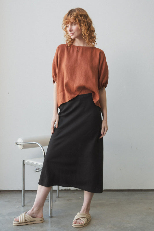 LILLY PILLY Riley linen skirt in Black with Tina cajun top
