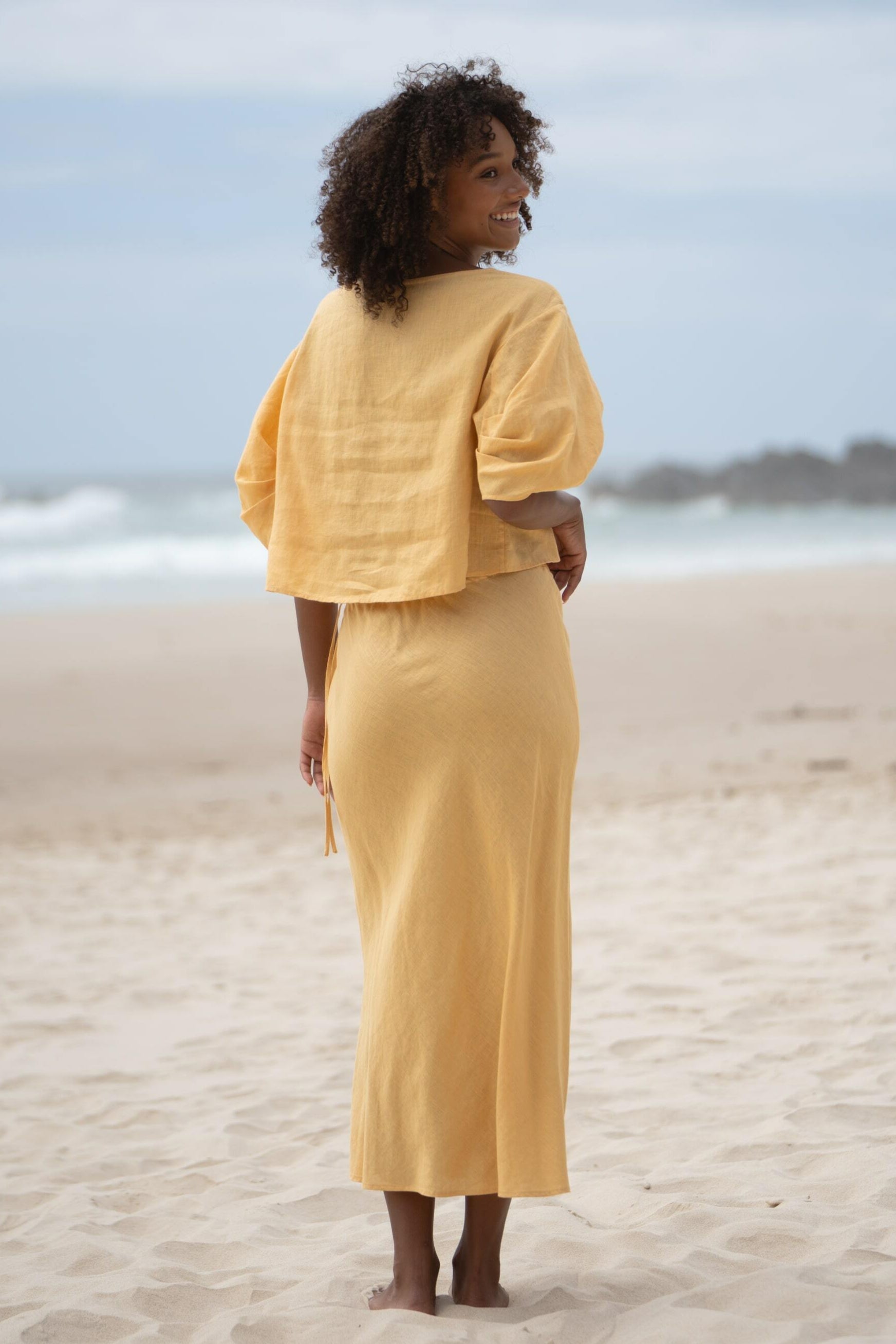 LILLY PILLY Riley linen skirt in Butter