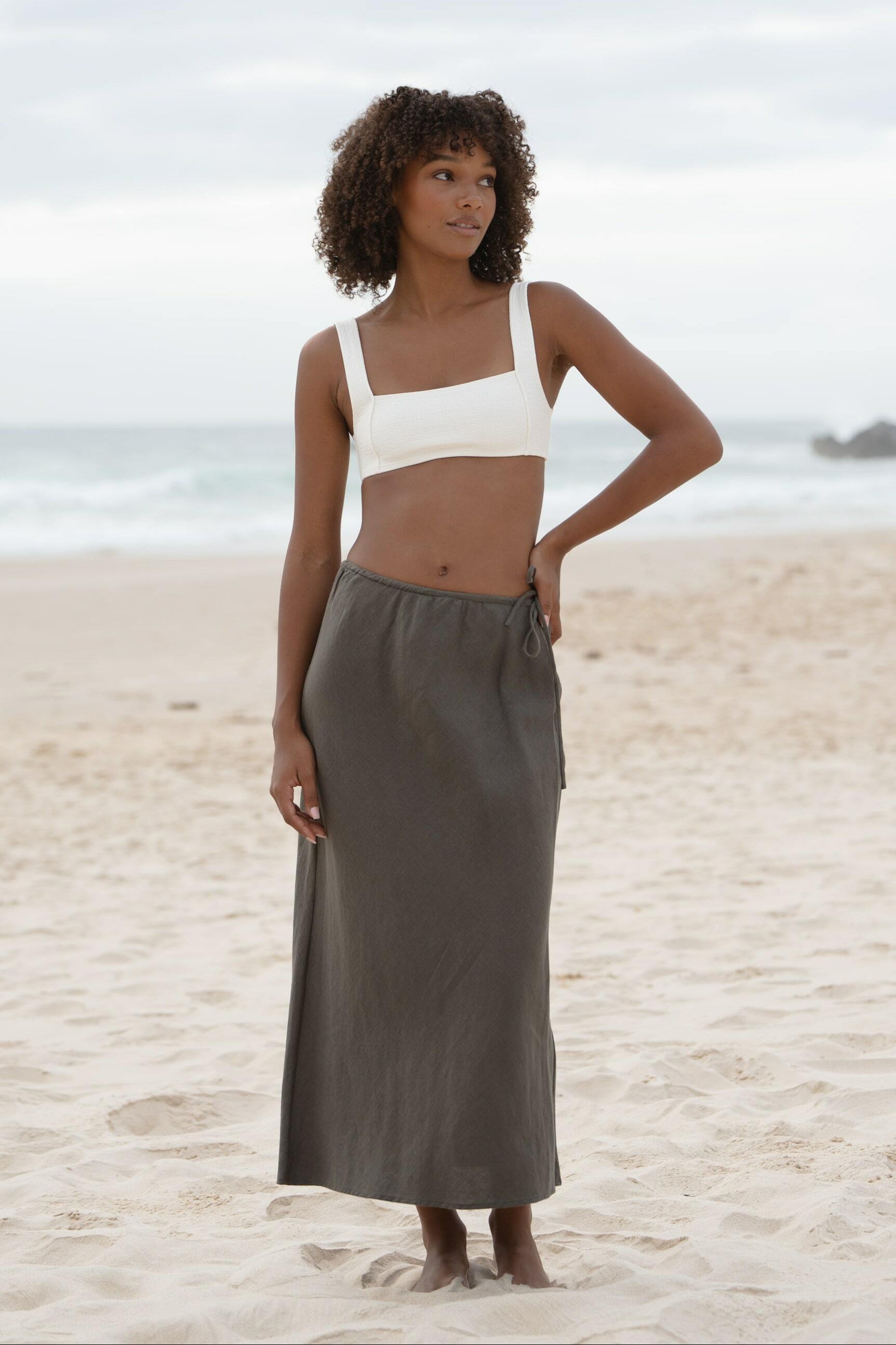 LILLY PILLY Riley linen skirt in Khaki