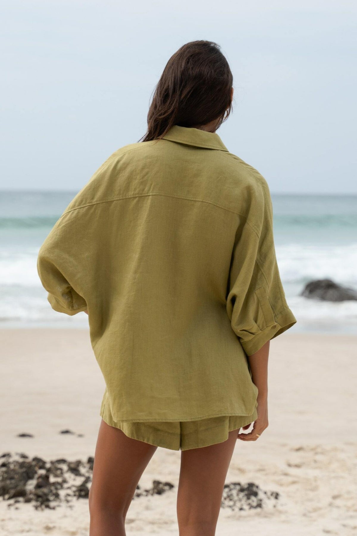 LILLY PILLY Pixie linen shirt top in Olive
