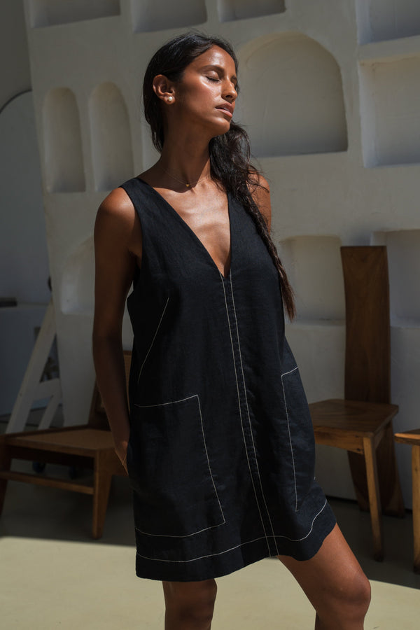 Isla Linen Dress in Black