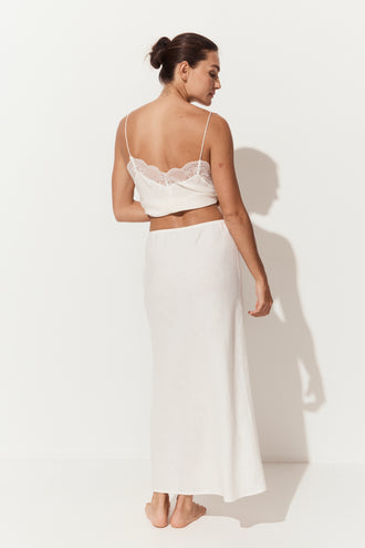 Riley Bias Linen Midi Skirt in Ivory - back view, bias-cut midi length, with matching Frankie cami - Lilly Pilly Collection