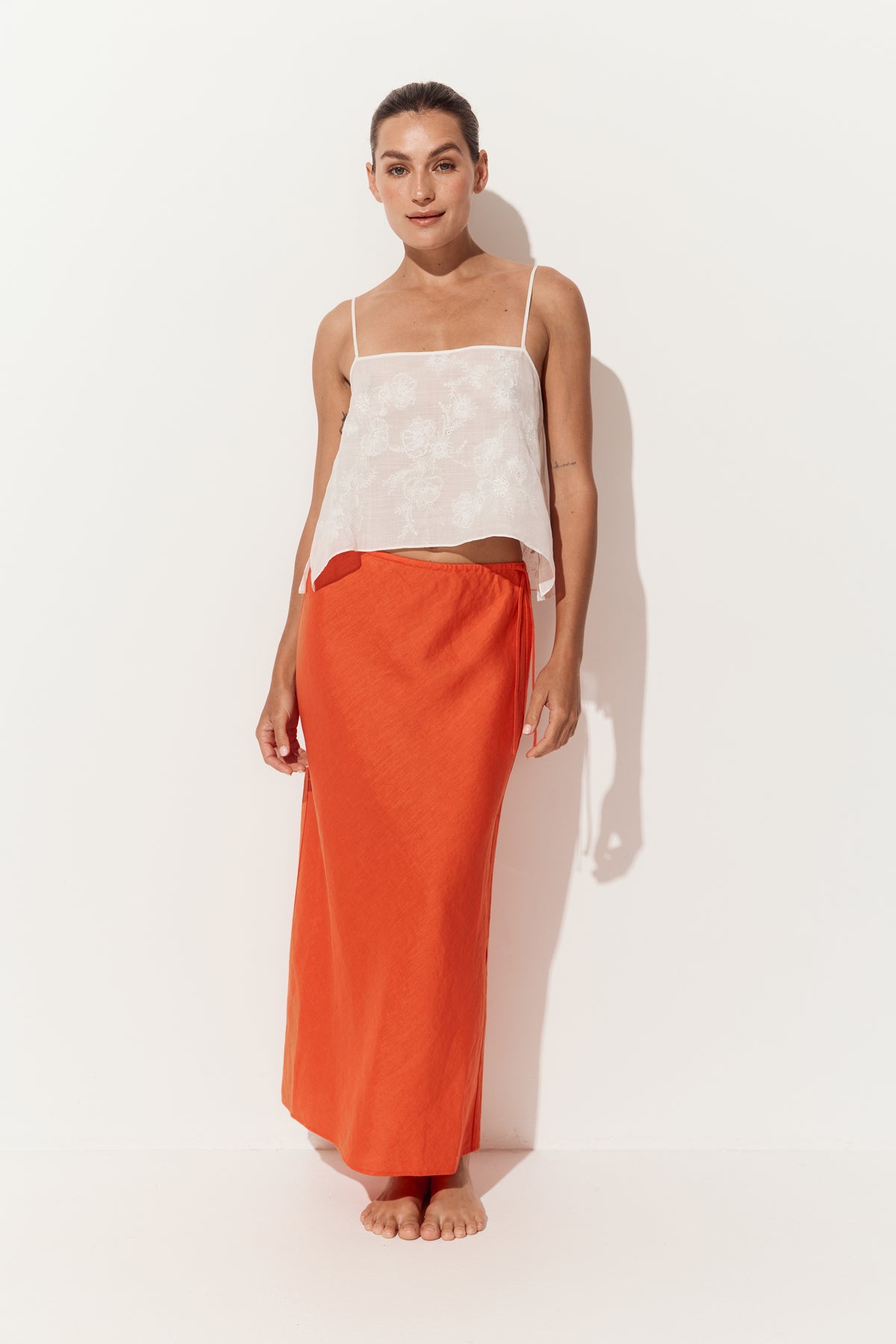 Riley Bias Linen Midi Skirt - Spritz Orange