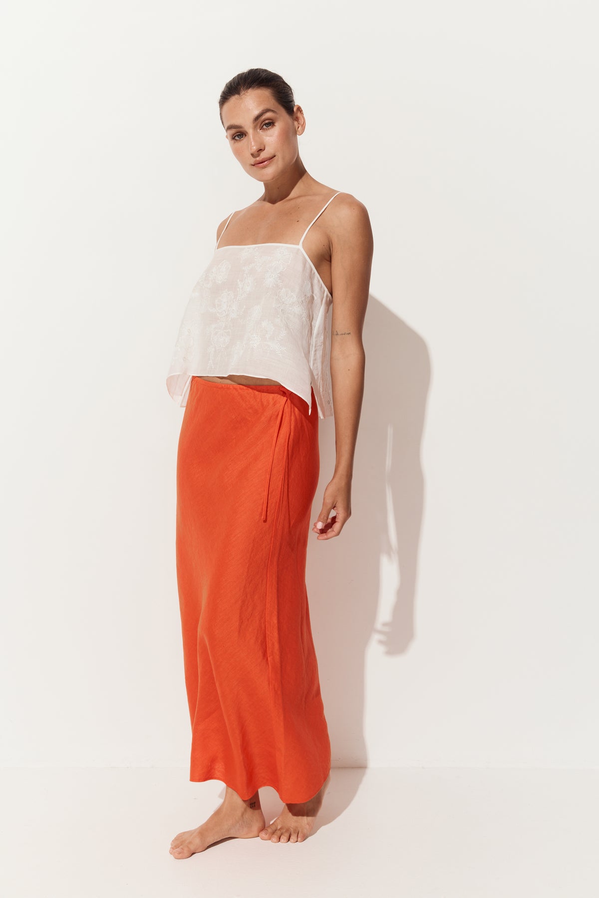 Riley Bias Linen Midi Skirt - Spritz Orange