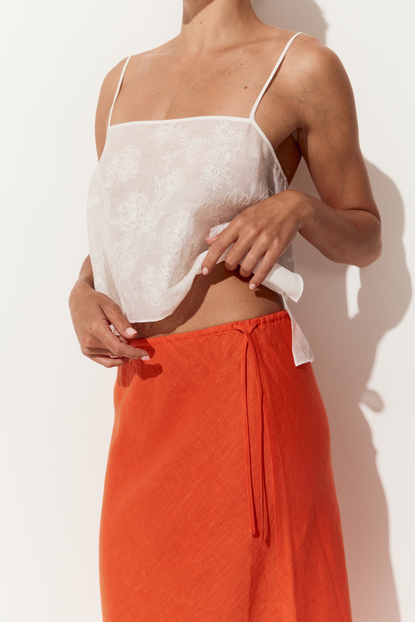 Riley Bias Linen Midi Skirt - Spritz Orange
