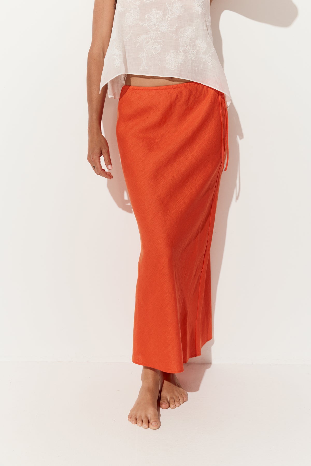 Riley Bias Linen Midi Skirt - Spritz Orange