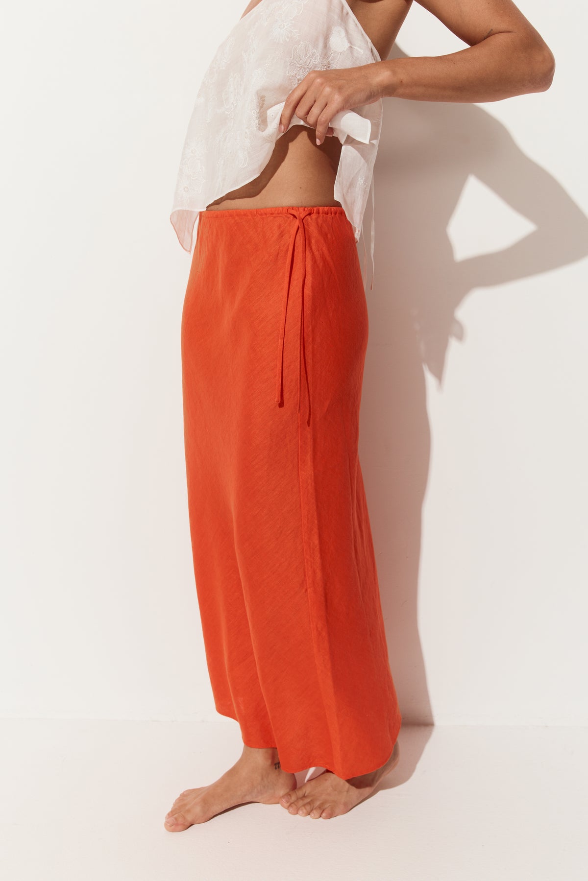 Riley Bias Linen Midi Skirt - Spritz Orange